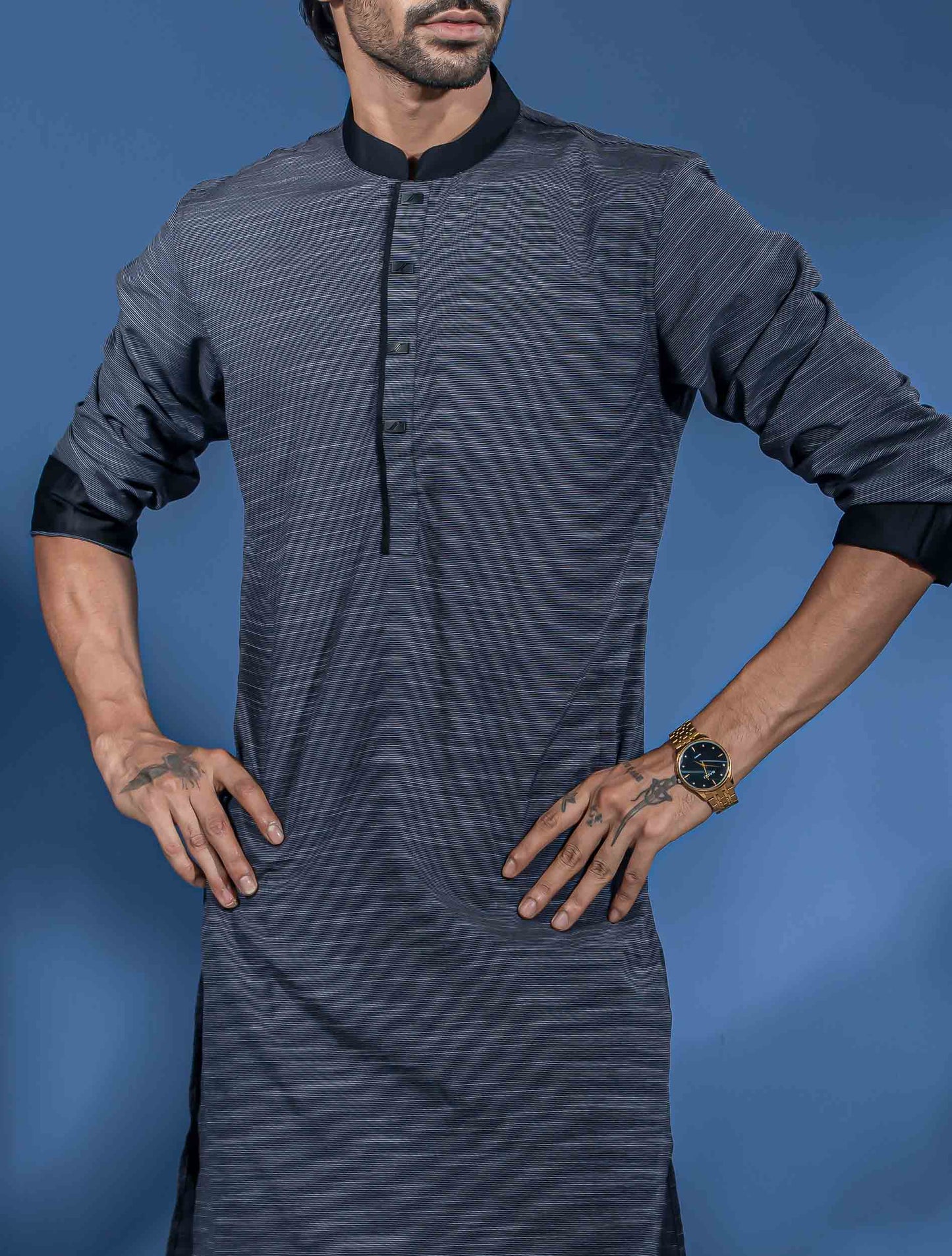 Charcoal Gray contrast Premium Panjabi