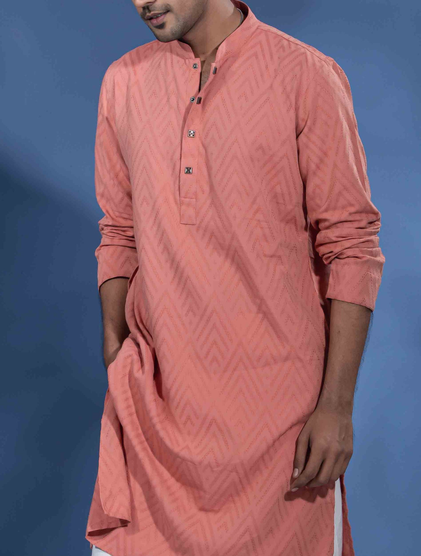 Coral Pink Texture Premium Cotton Panjabi