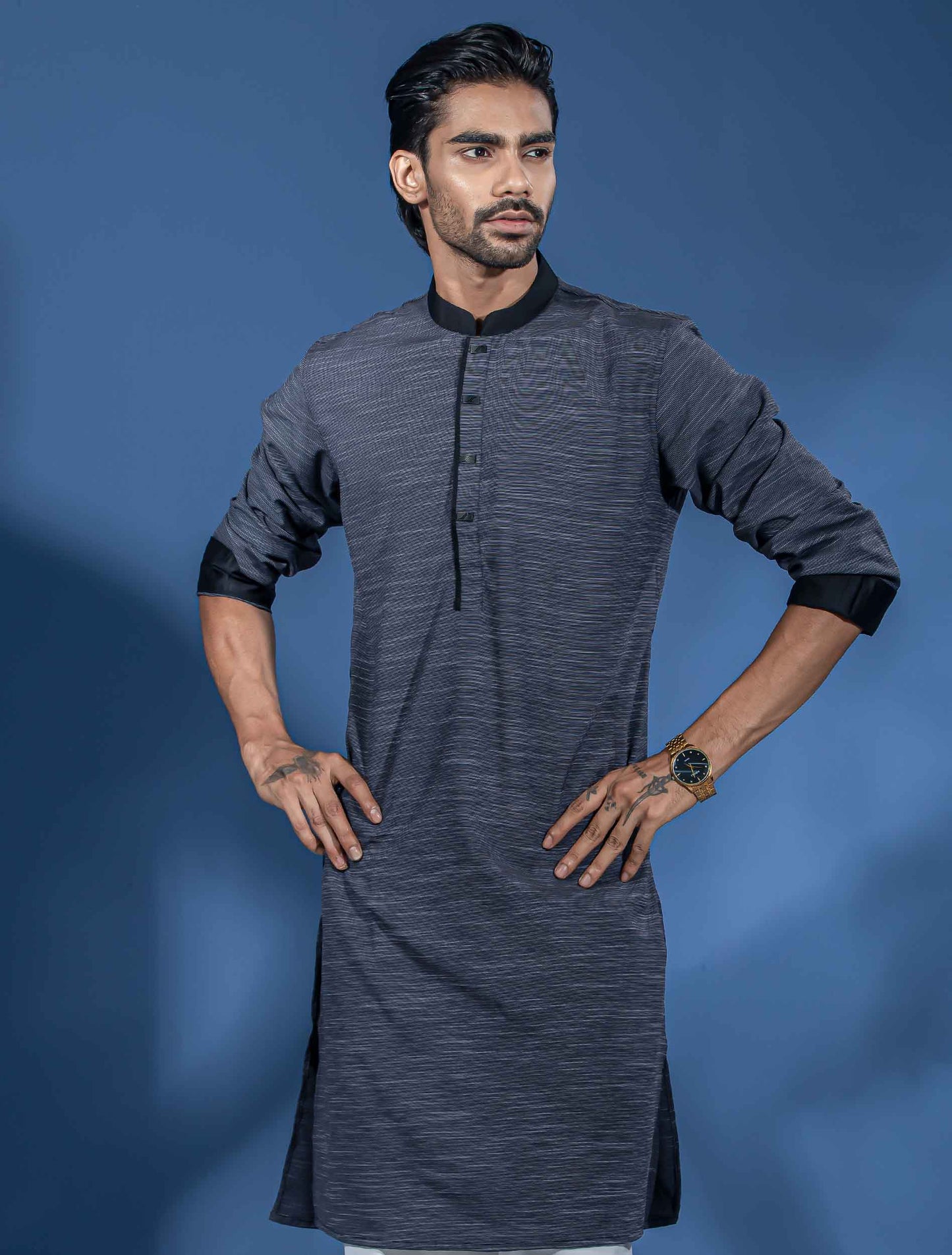 Charcoal Gray contrast Premium Panjabi