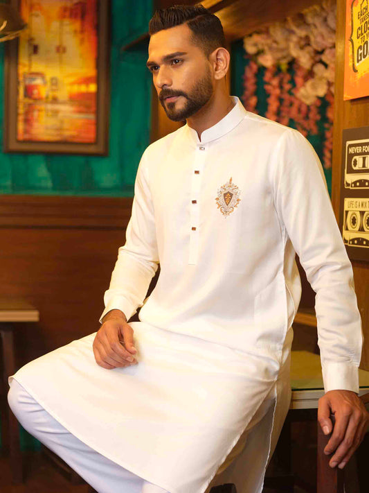 White chest embroidery panjabi