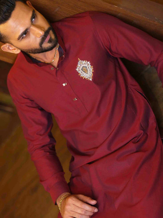 Maroon embroidery exclusive panjabi