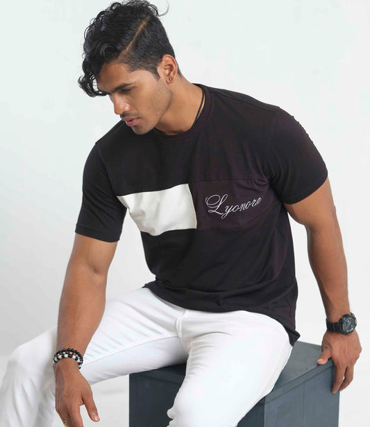 Black - white chest contrast T-shirt