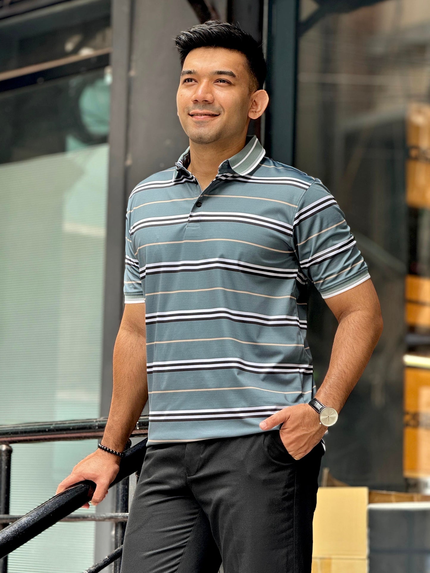 Deep forest stripe premium polo shirt