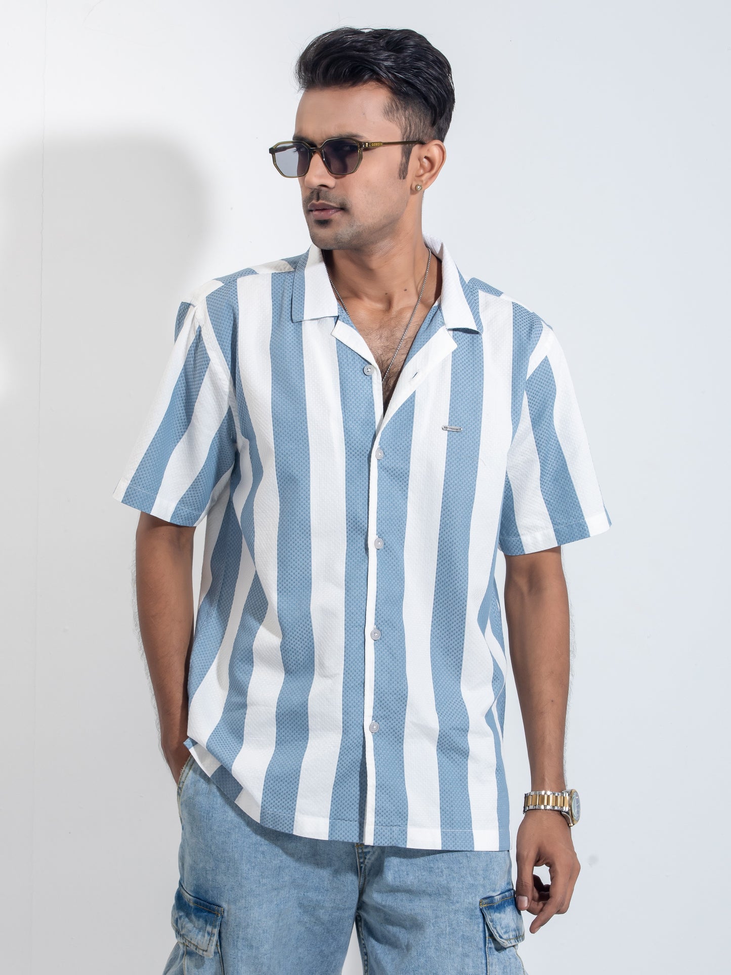 Sky White stripe premium havana shirt