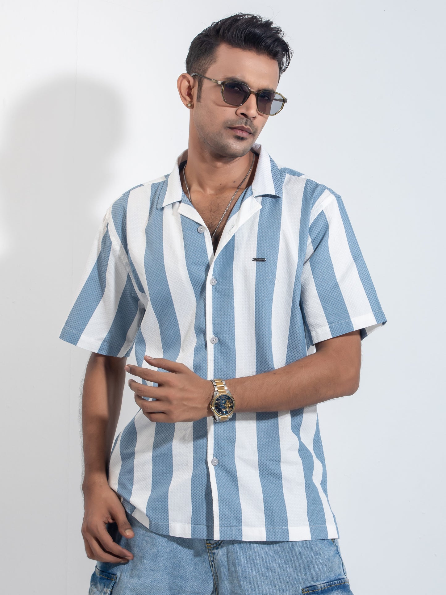 Sky White stripe premium havana shirt