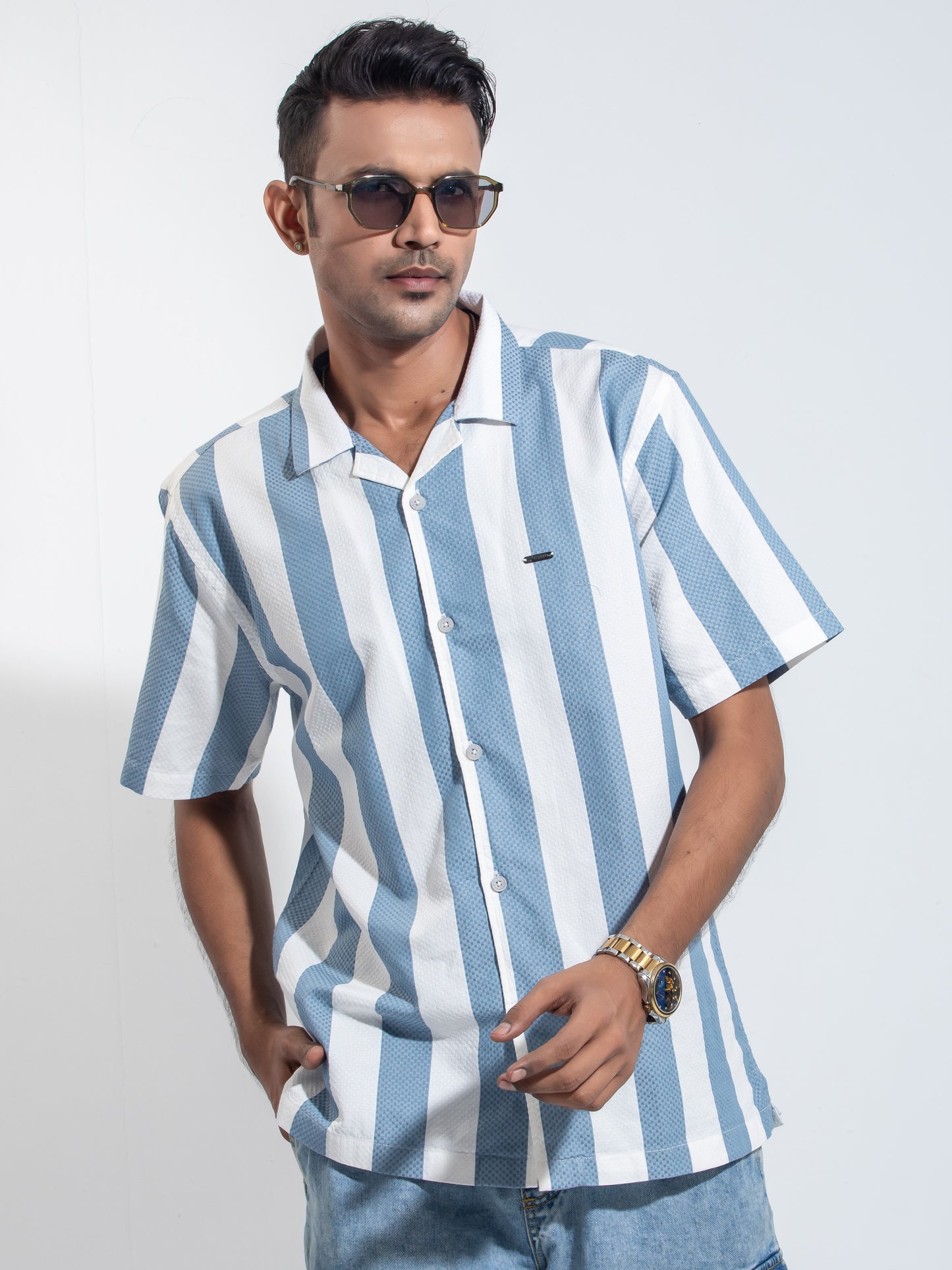 Sky White stripe premium havana shirt