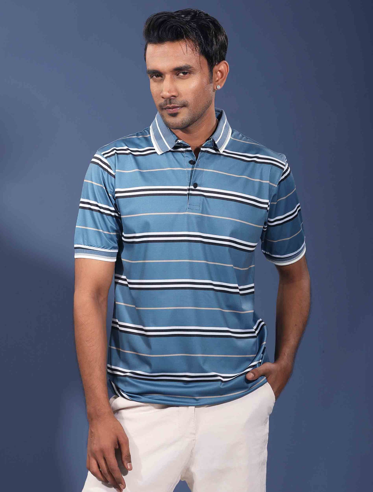 Sapphire blue stripe premium polo shirt