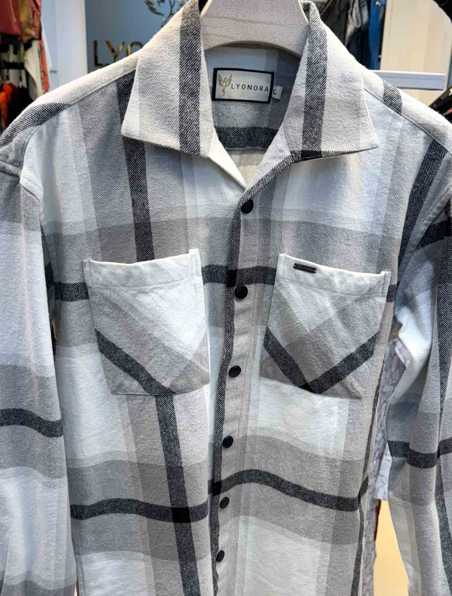 Light ash check flannel shacket