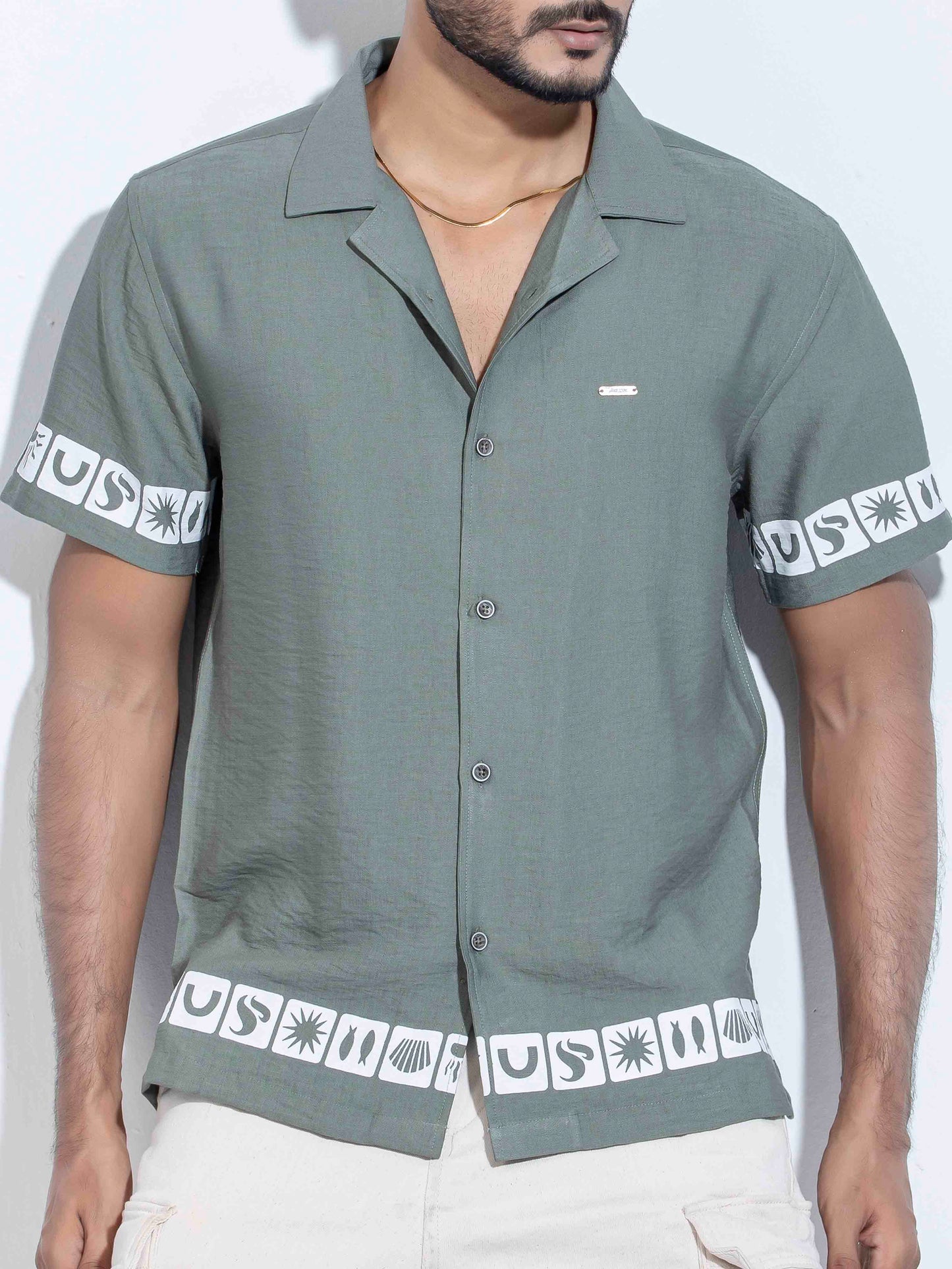 Sage green color hand and waist printed Havana shirt