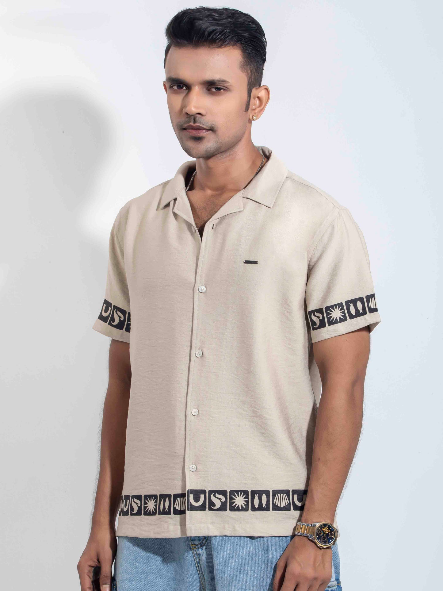 Khaki color hand and waist printed Havana shirt
