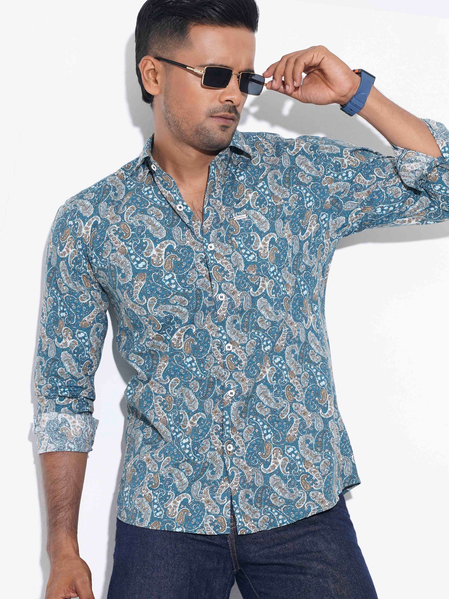 Air Force Blue Sankha Printed Premium Full sleeve Shirt