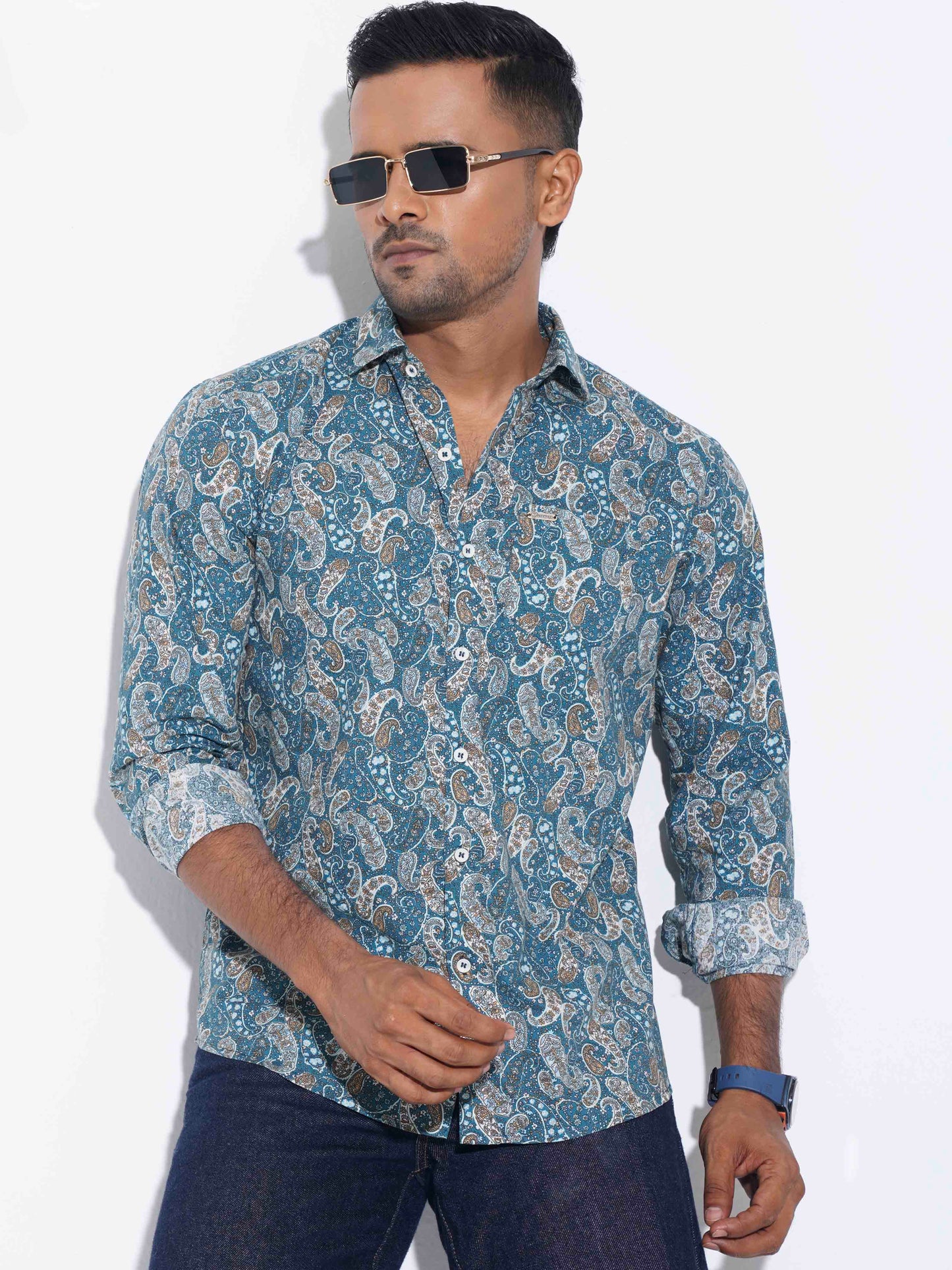 Air Force Blue Sankha Printed Premium Full sleeve Shirt