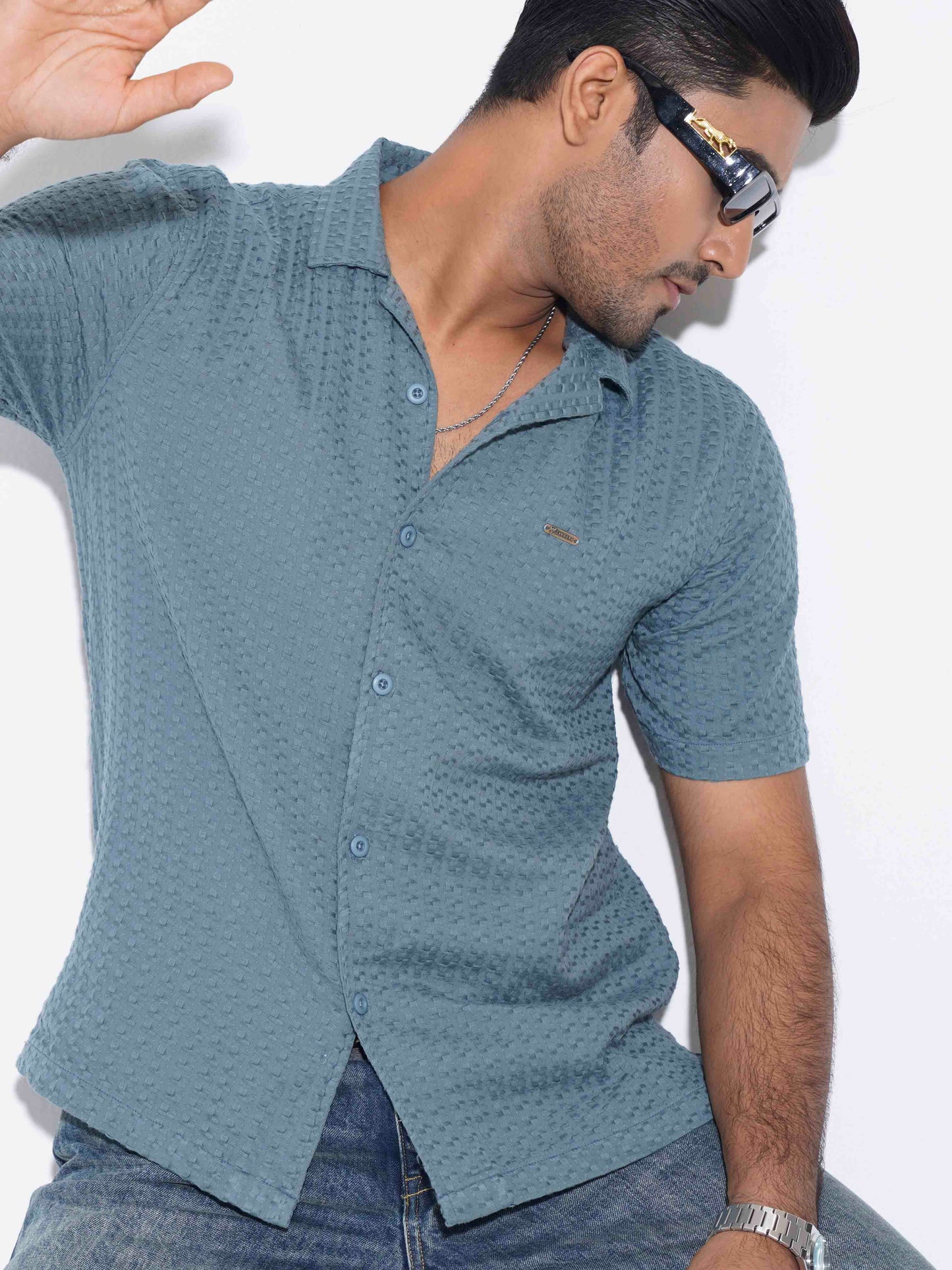 Teal blue texture Havana shirt