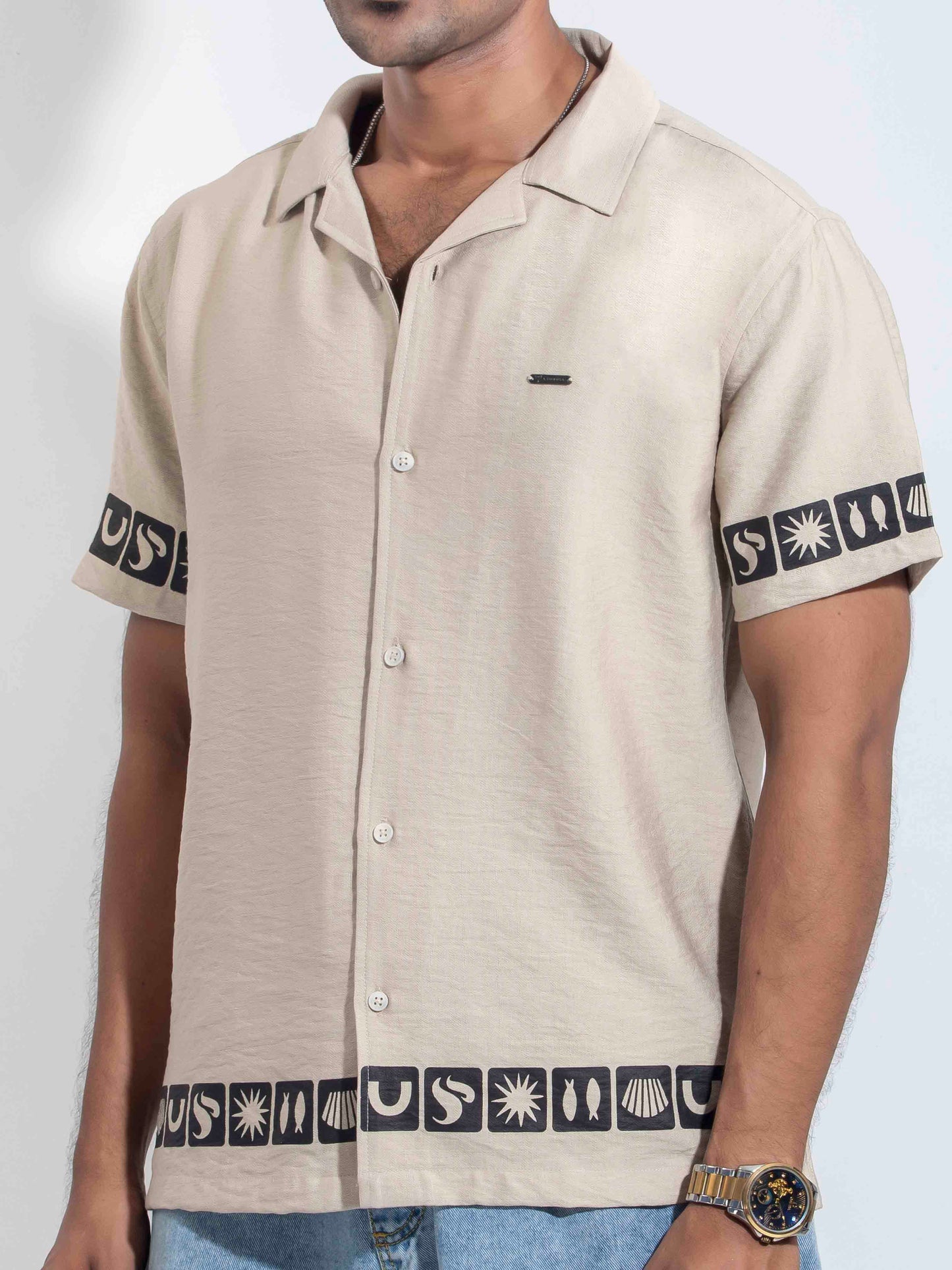 Khaki color hand and waist printed Havana shirt
