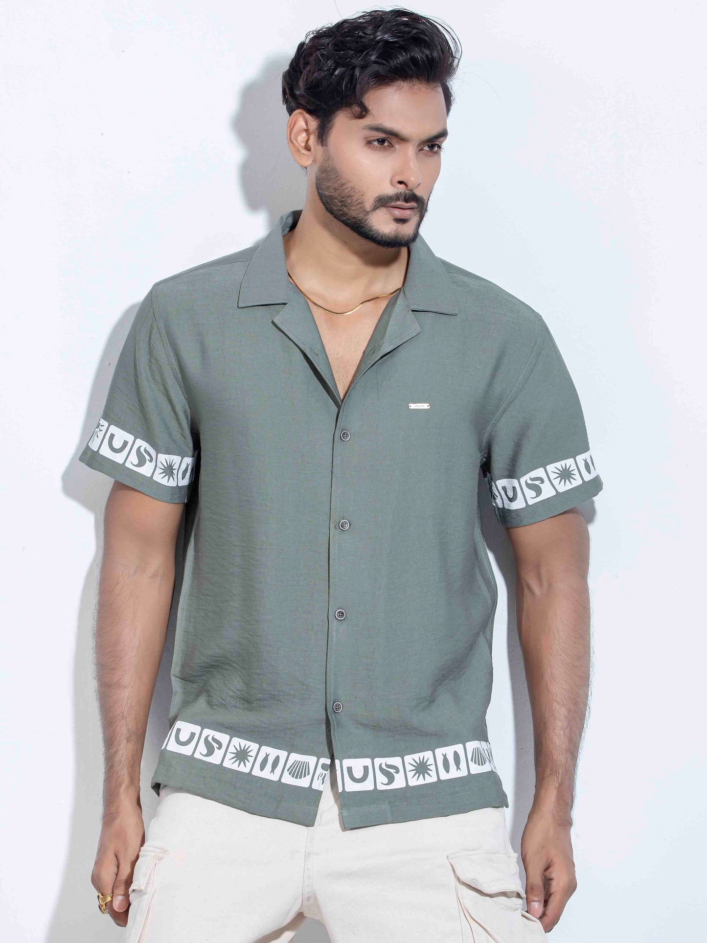 Sage green color hand and waist printed Havana shirt