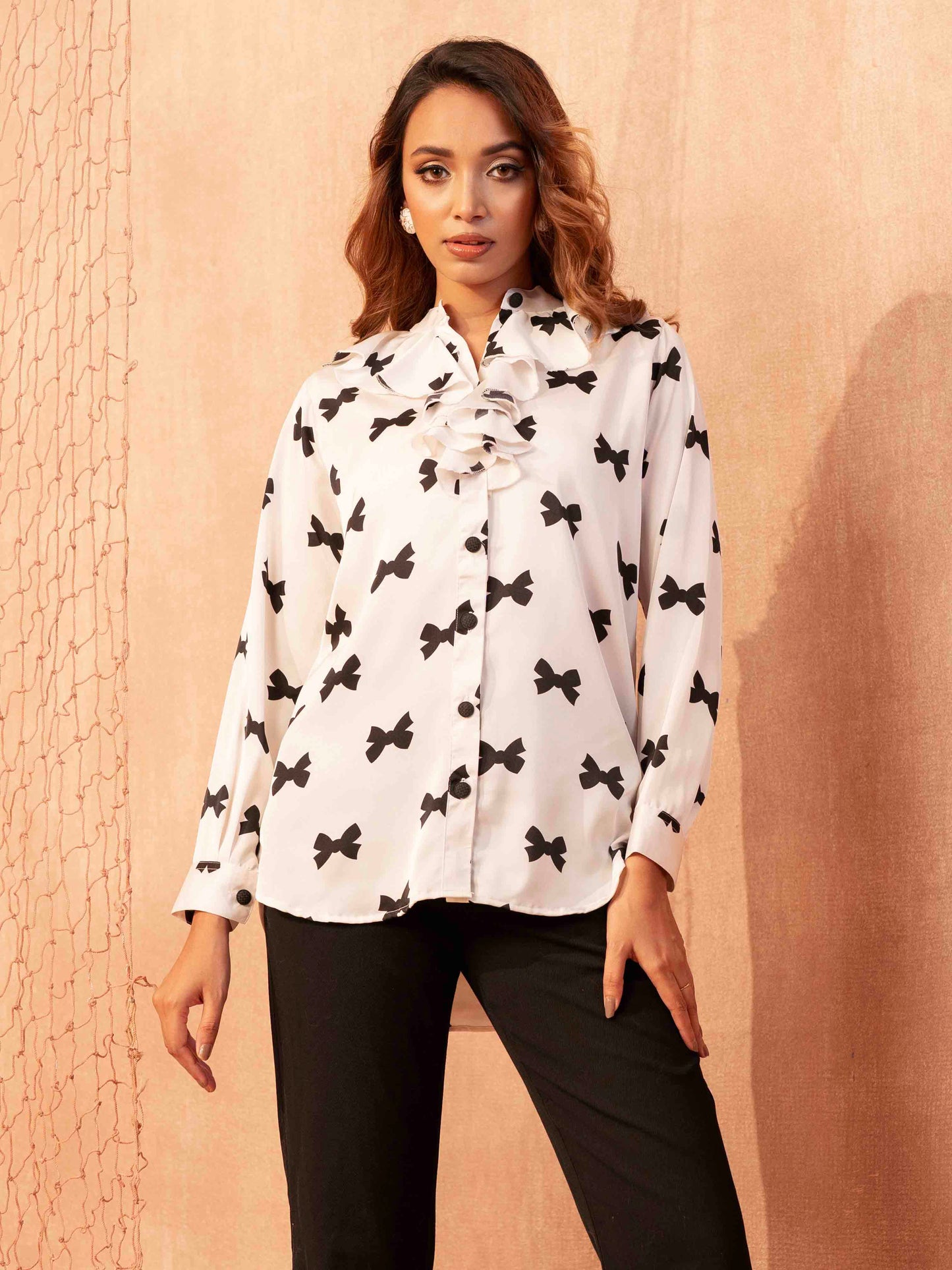 White bow tie printed Female Exclusive shirt