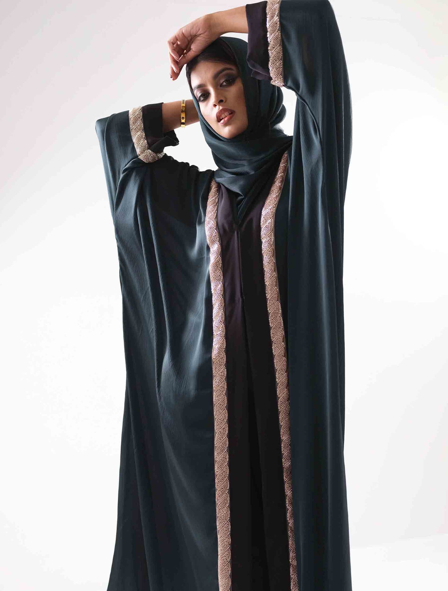 Green black contrast Shrug design female dress