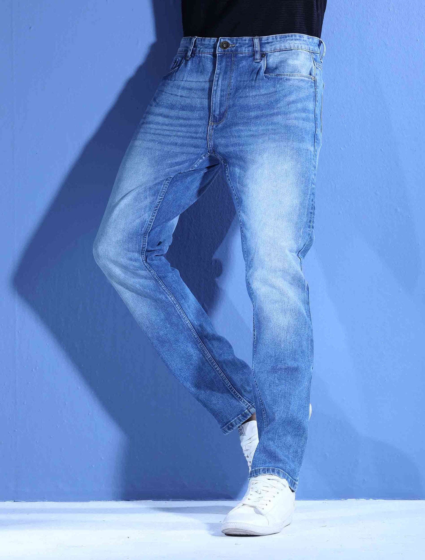 Sky white straight denim