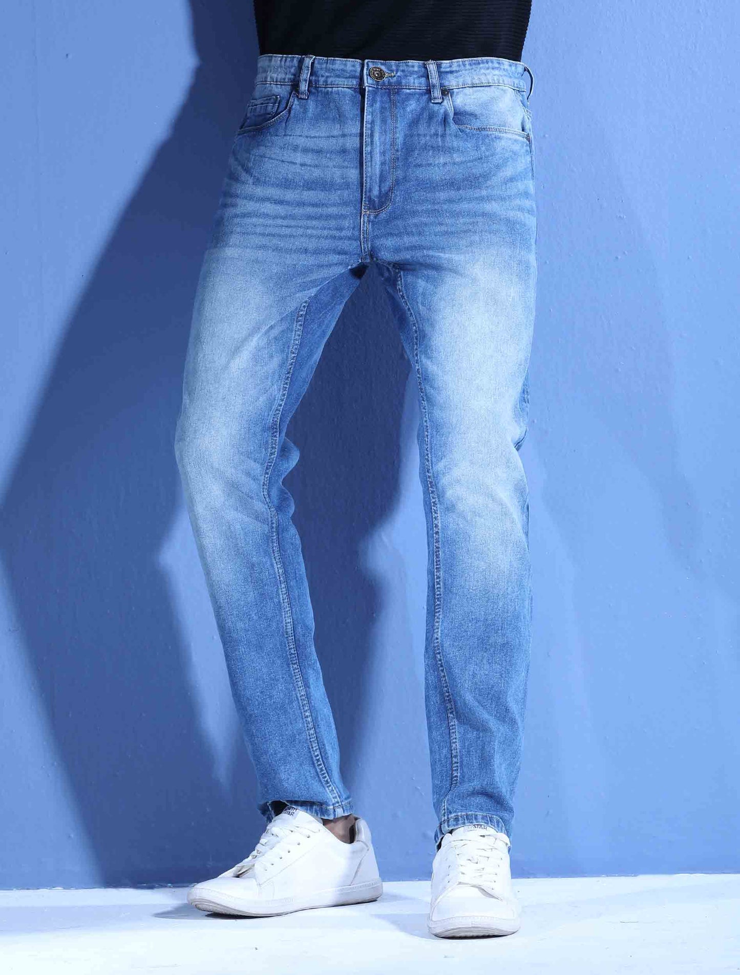 Sky white straight denim