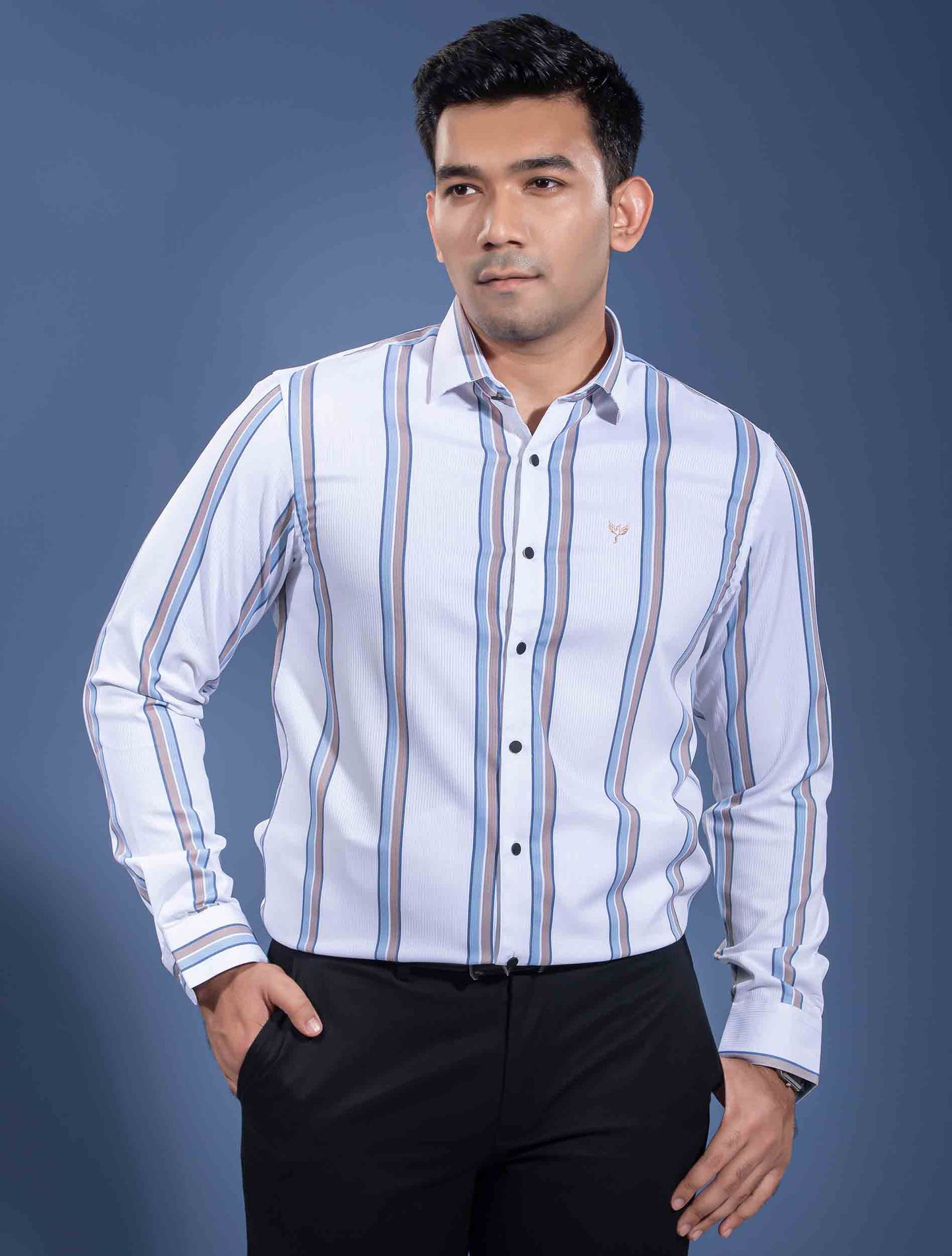 White sky brown stripe full sleeve premium shirt