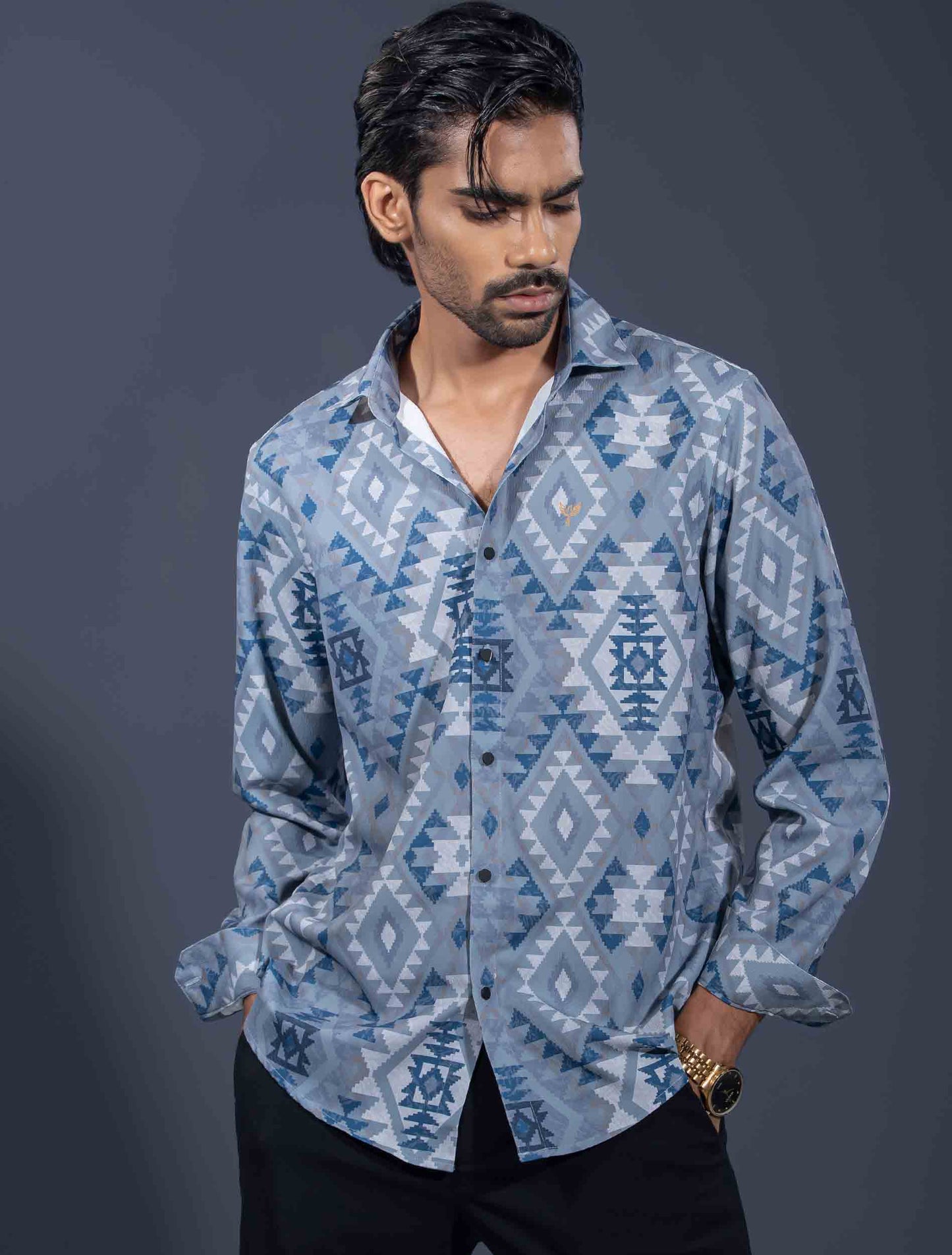Grey Blue Pixel printed premium shirt