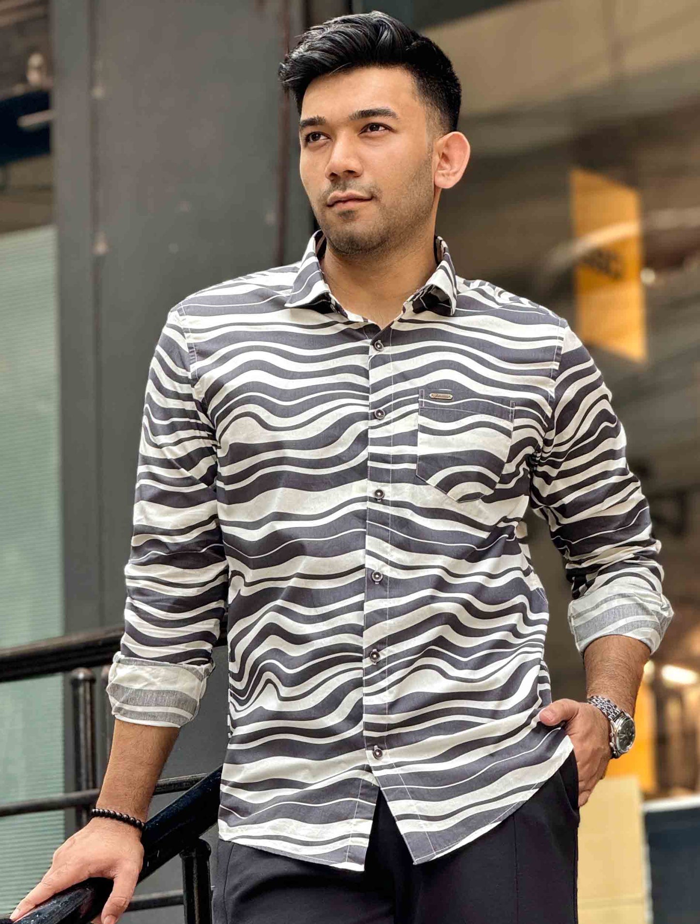 White Black Zebra printed full sleeve shirt