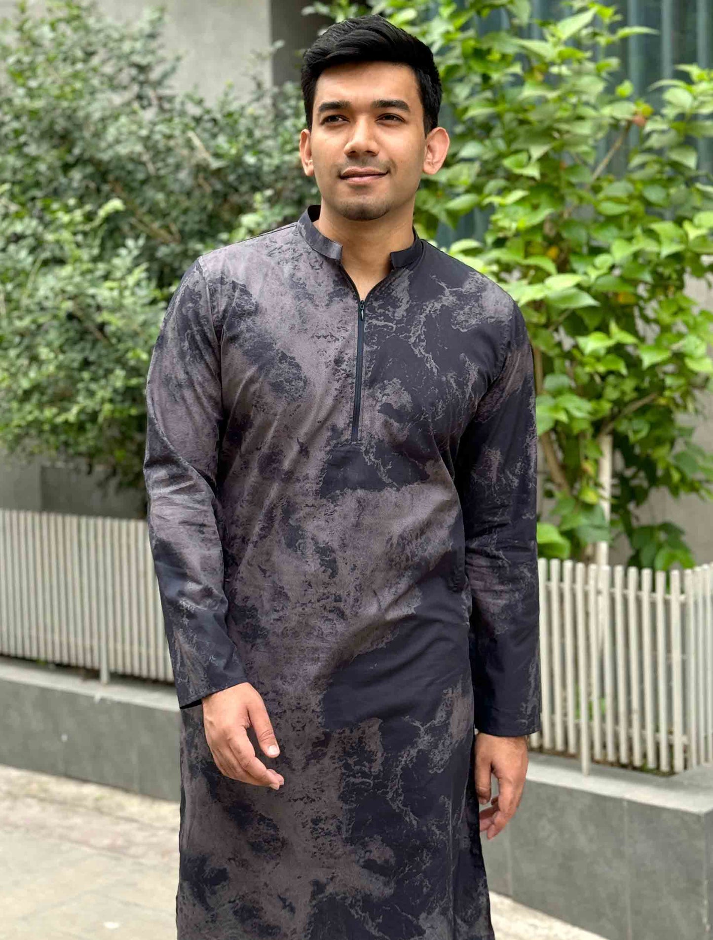 Smoke black zipper design premium cotton panjabi