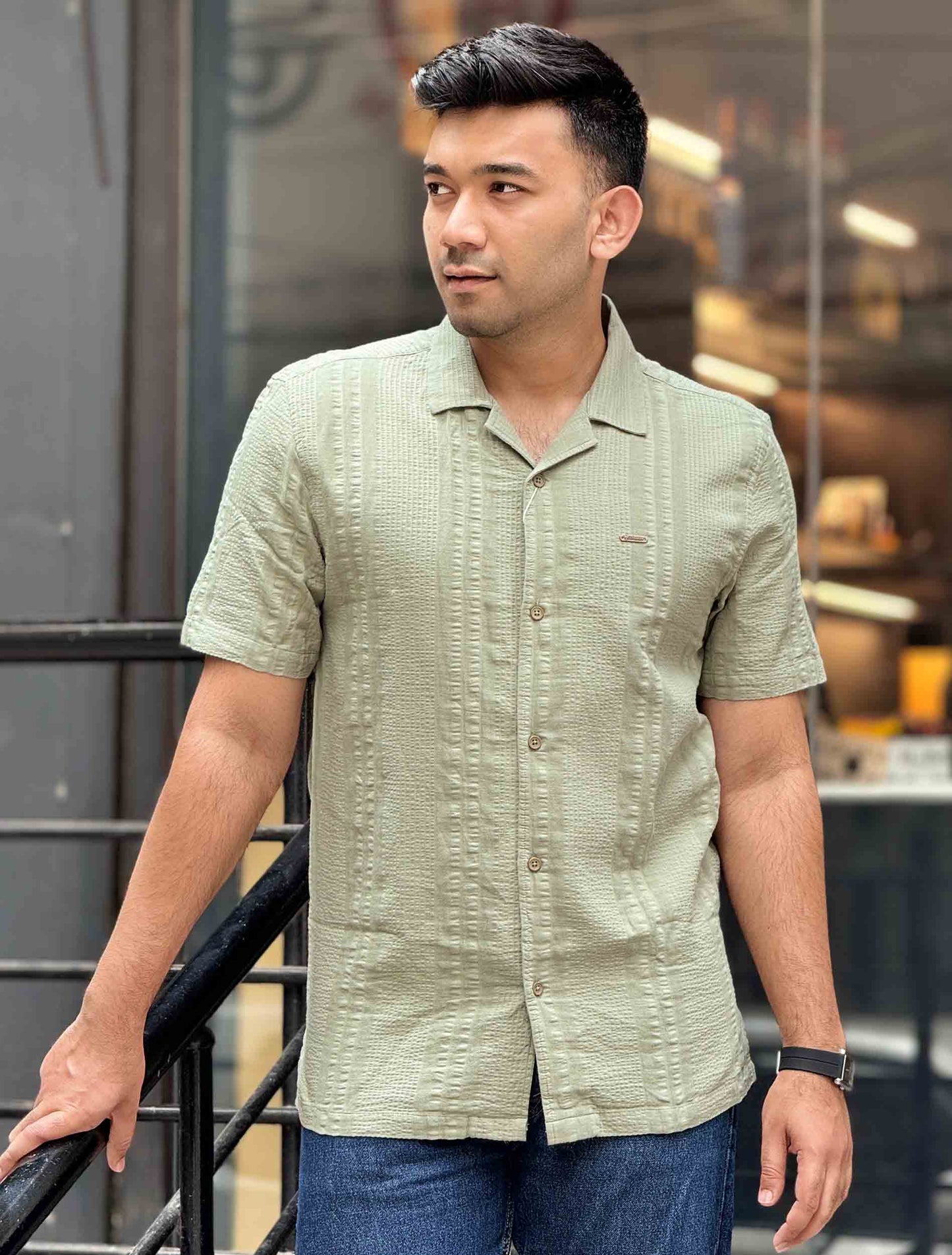 Moss green Texture havana shirt