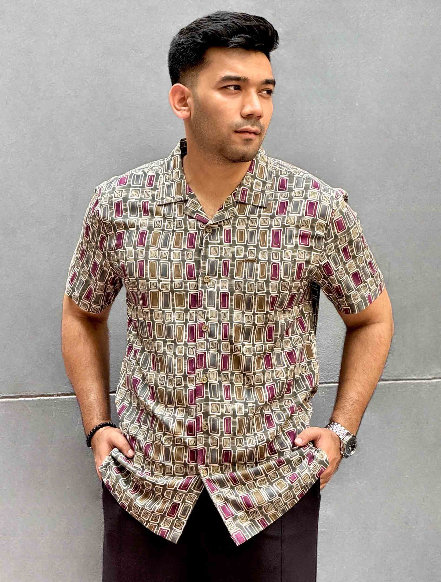 Avocado Olive maroon Printed premium havana shirt