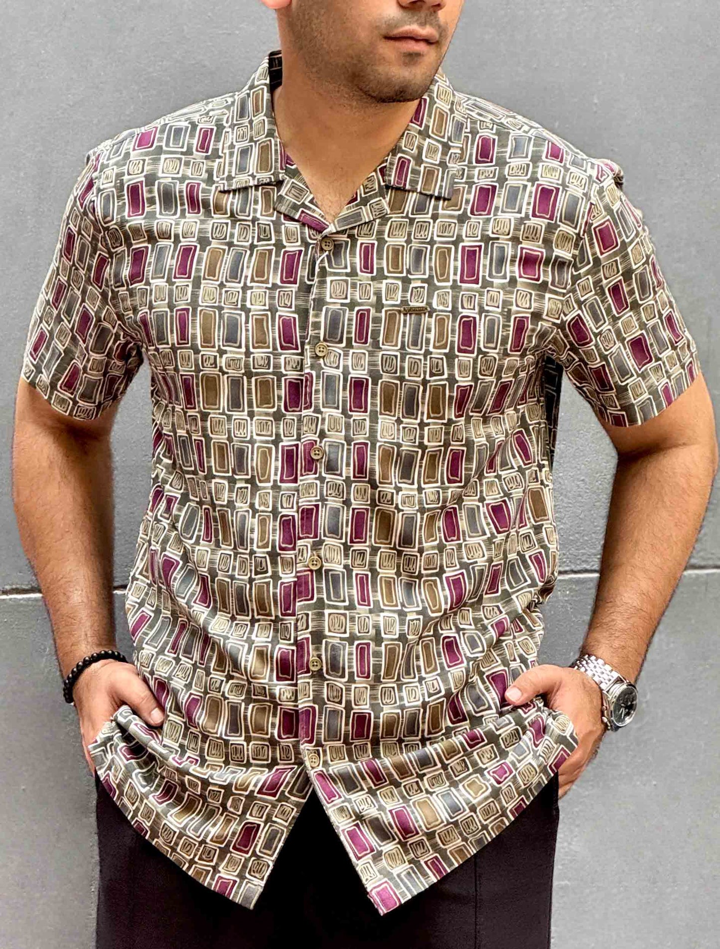 Avocado Olive maroon Printed premium havana shirt