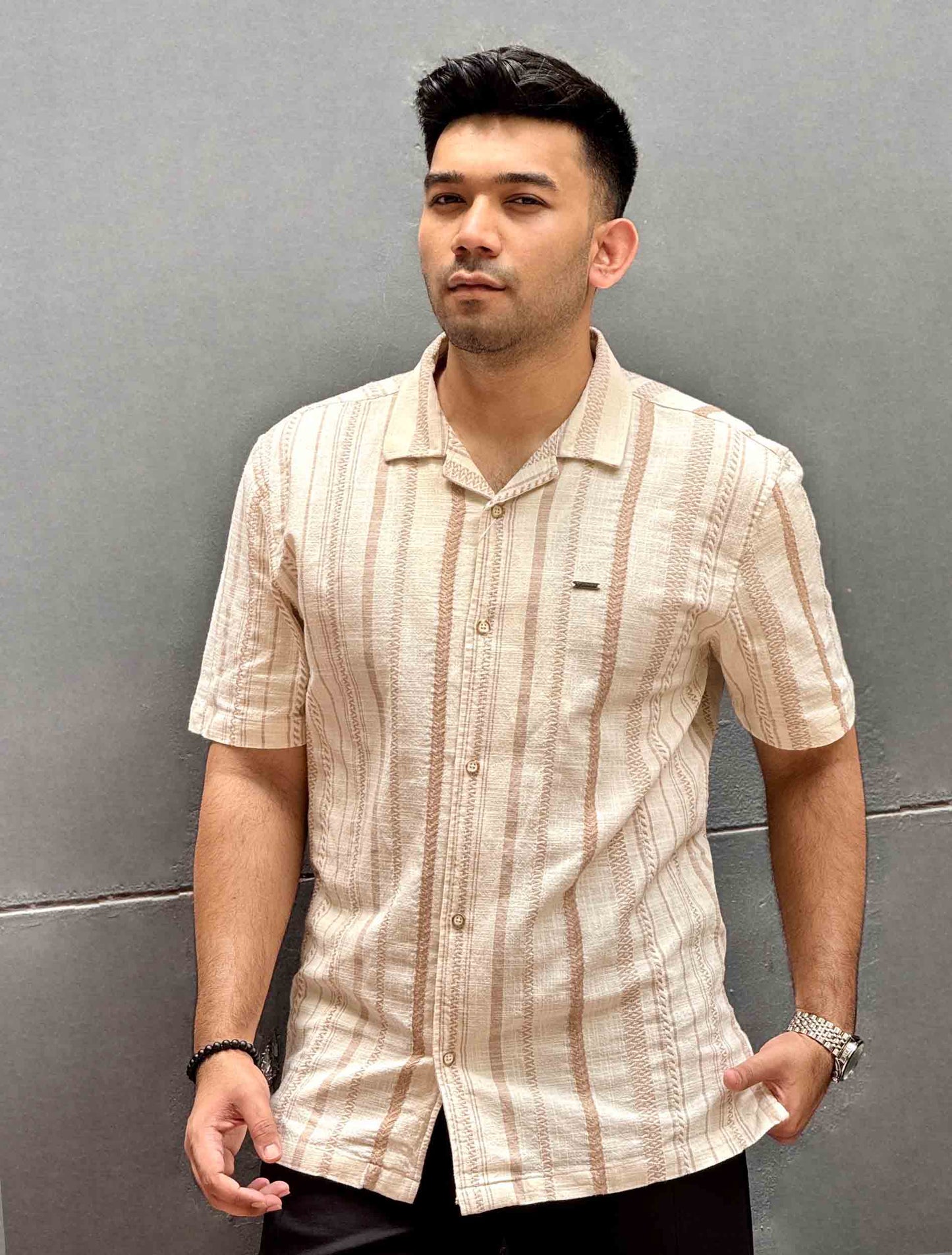 Cream stripe texture remi cotton Havana