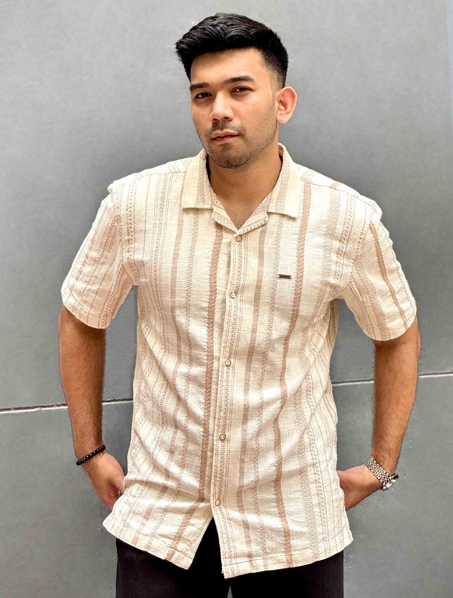 Cream stripe texture remi cotton Havana