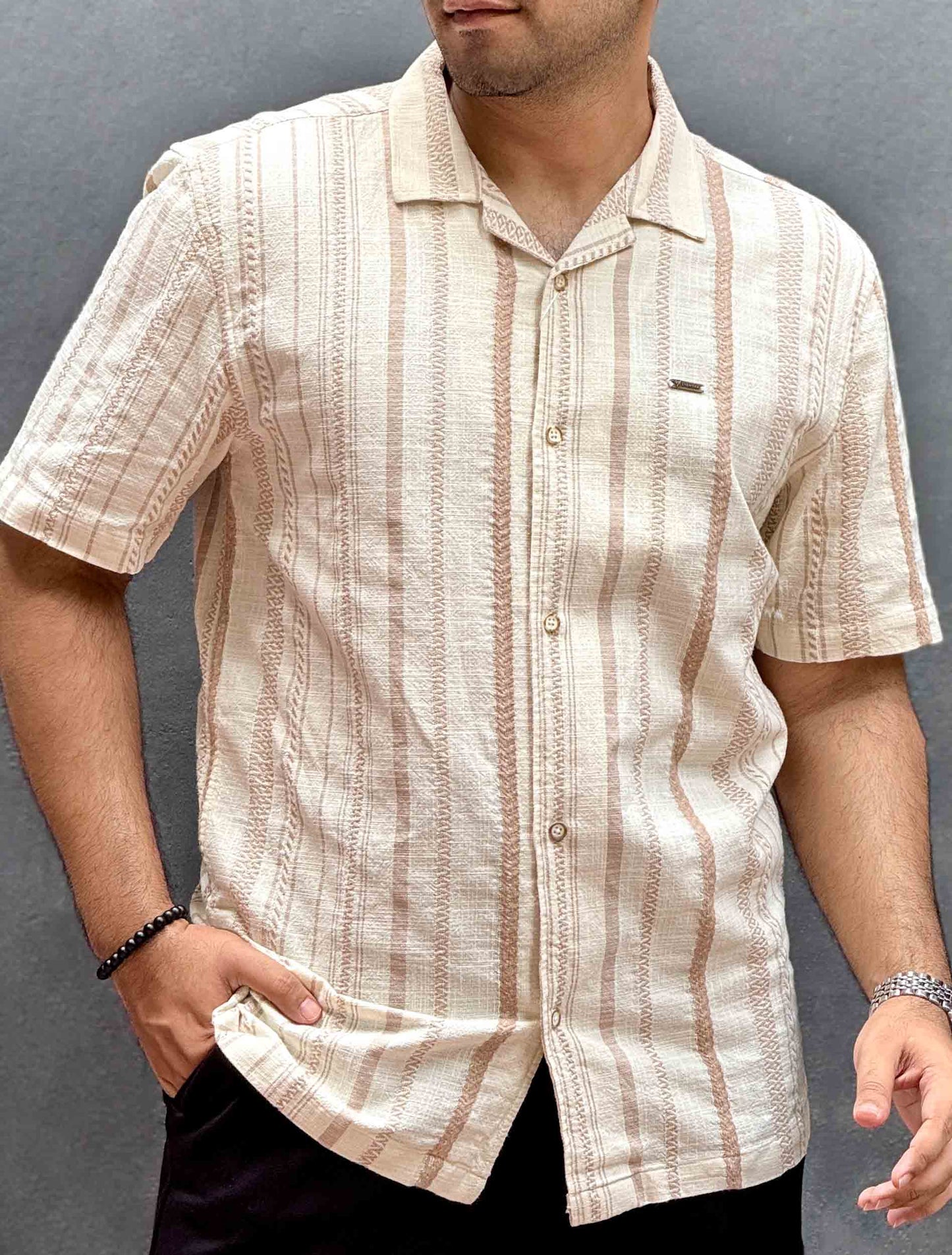 Cream stripe texture remi cotton Havana