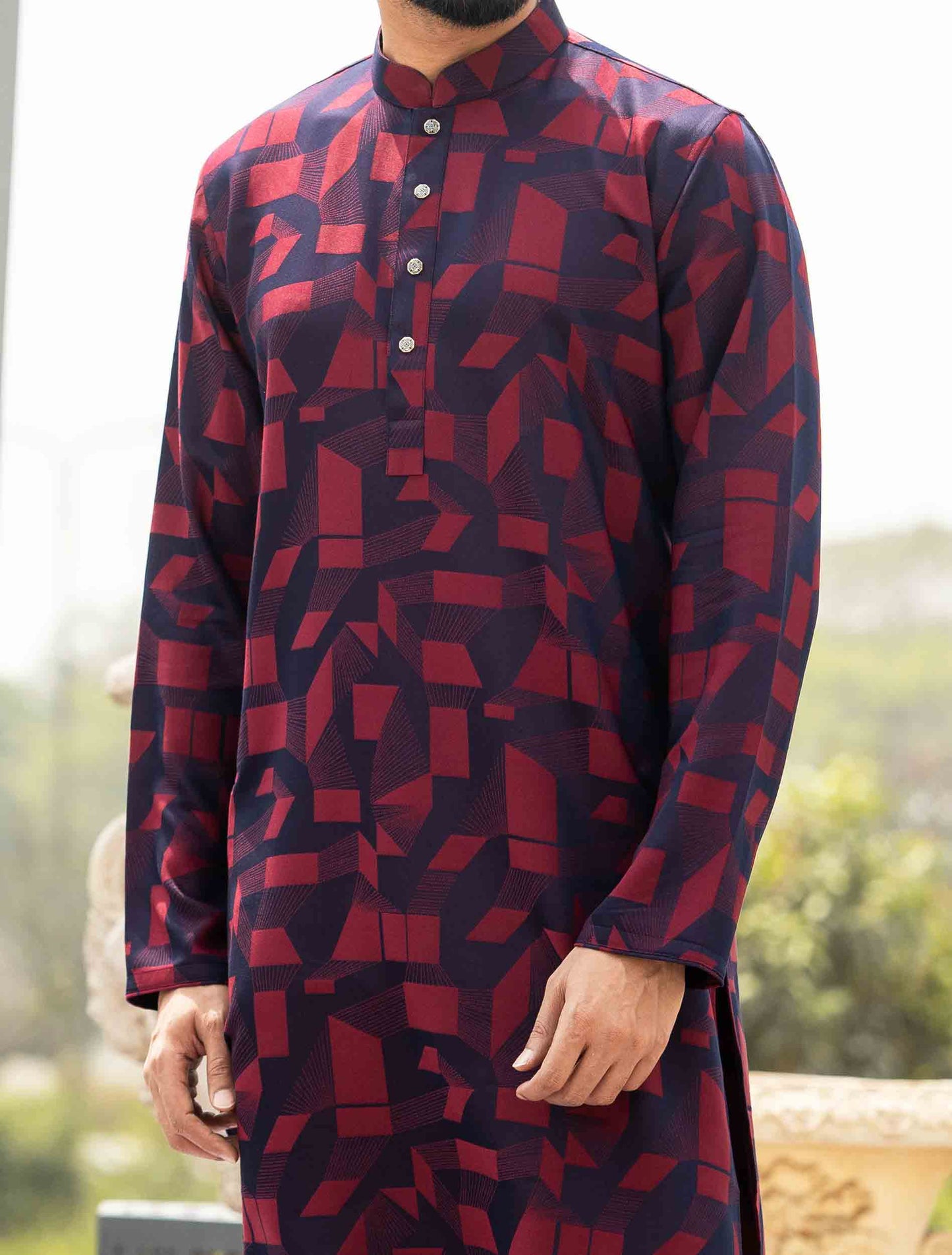Maroon bamboo silk premium panjabi RAV