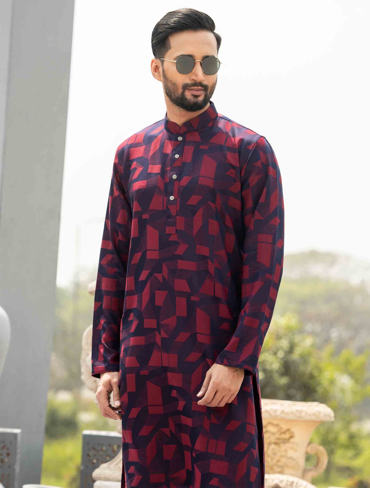 Maroon bamboo silk premium panjabi RAV