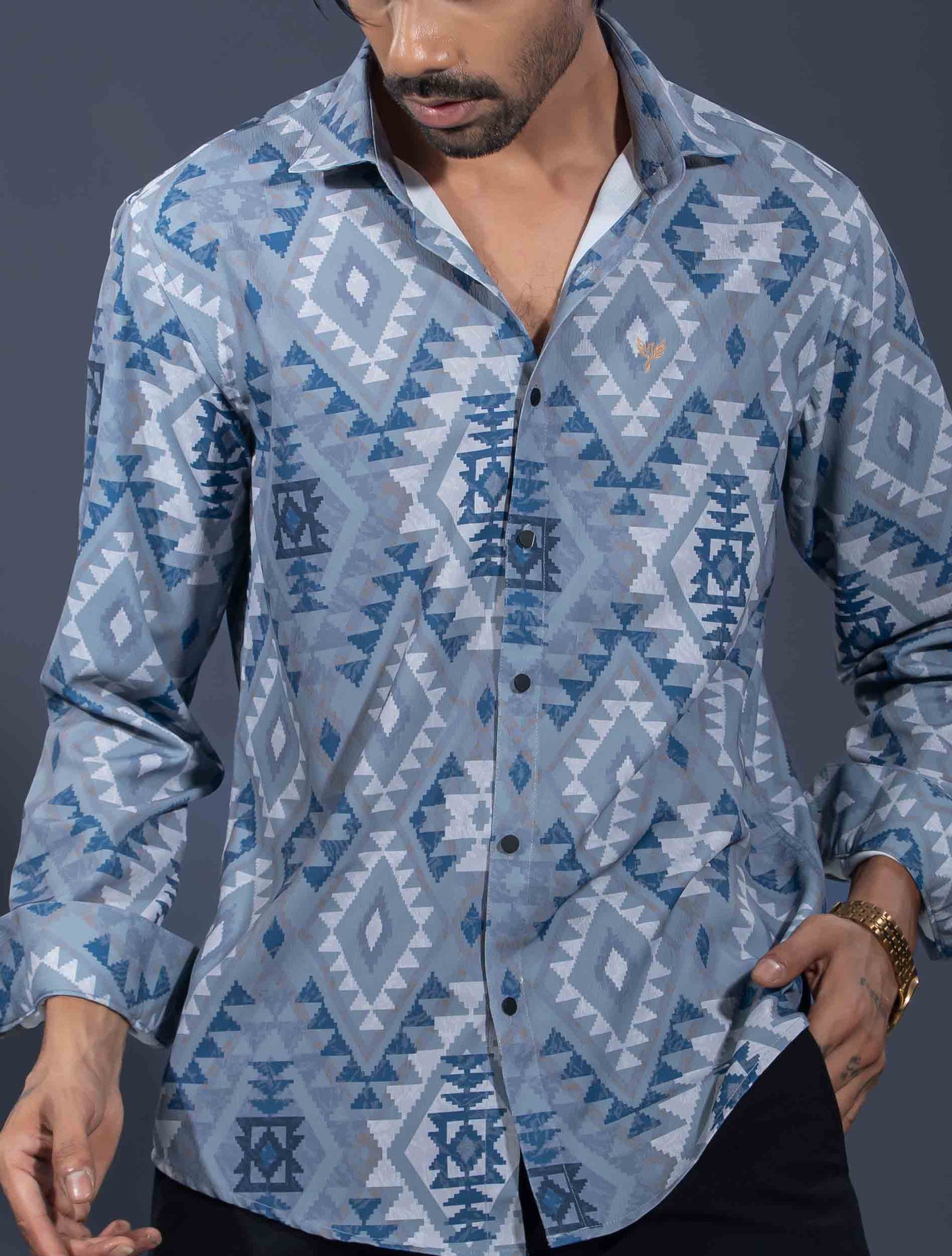 Grey Blue Pixel printed premium shirt