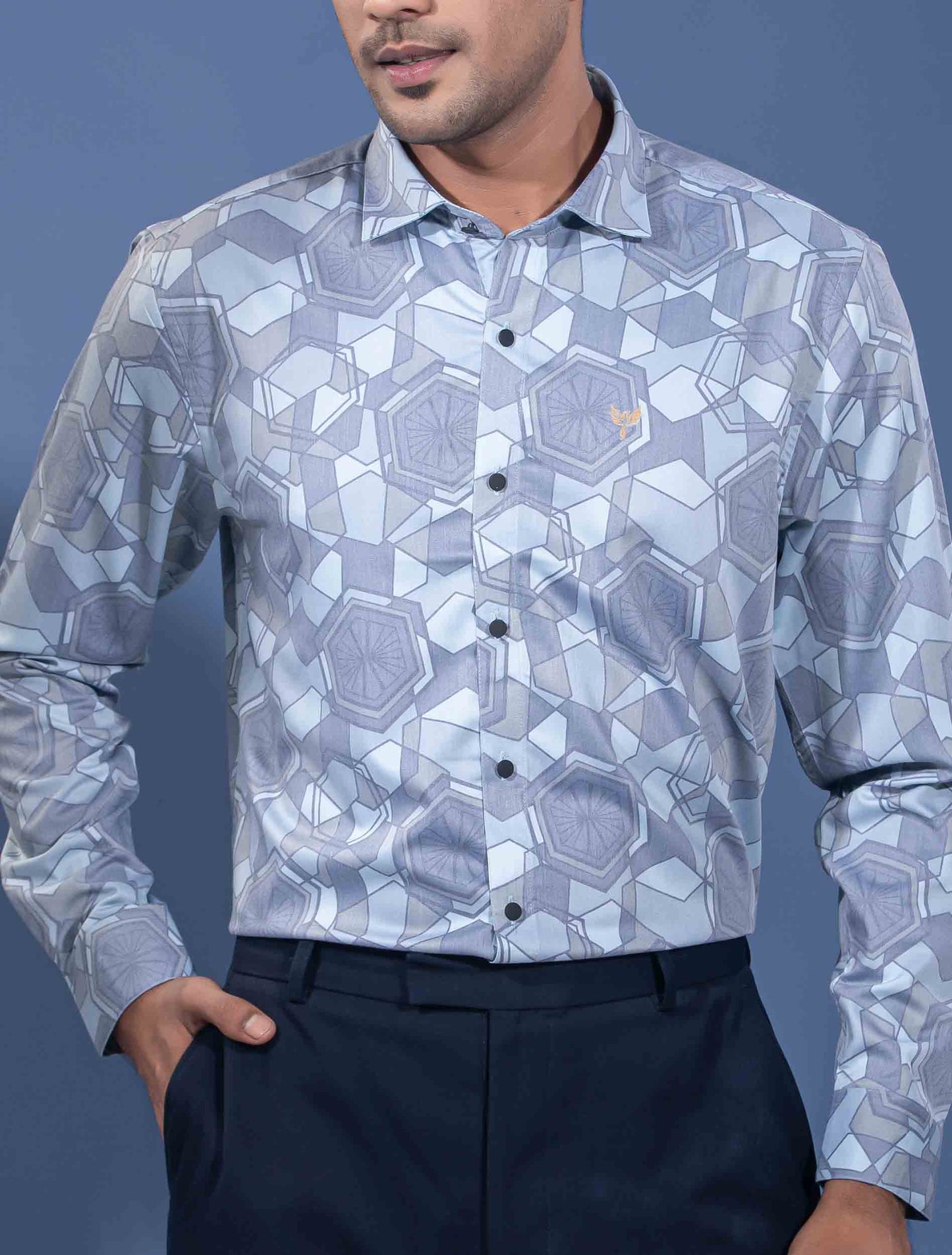 Sky cream hexagonal printed premium full sleeve