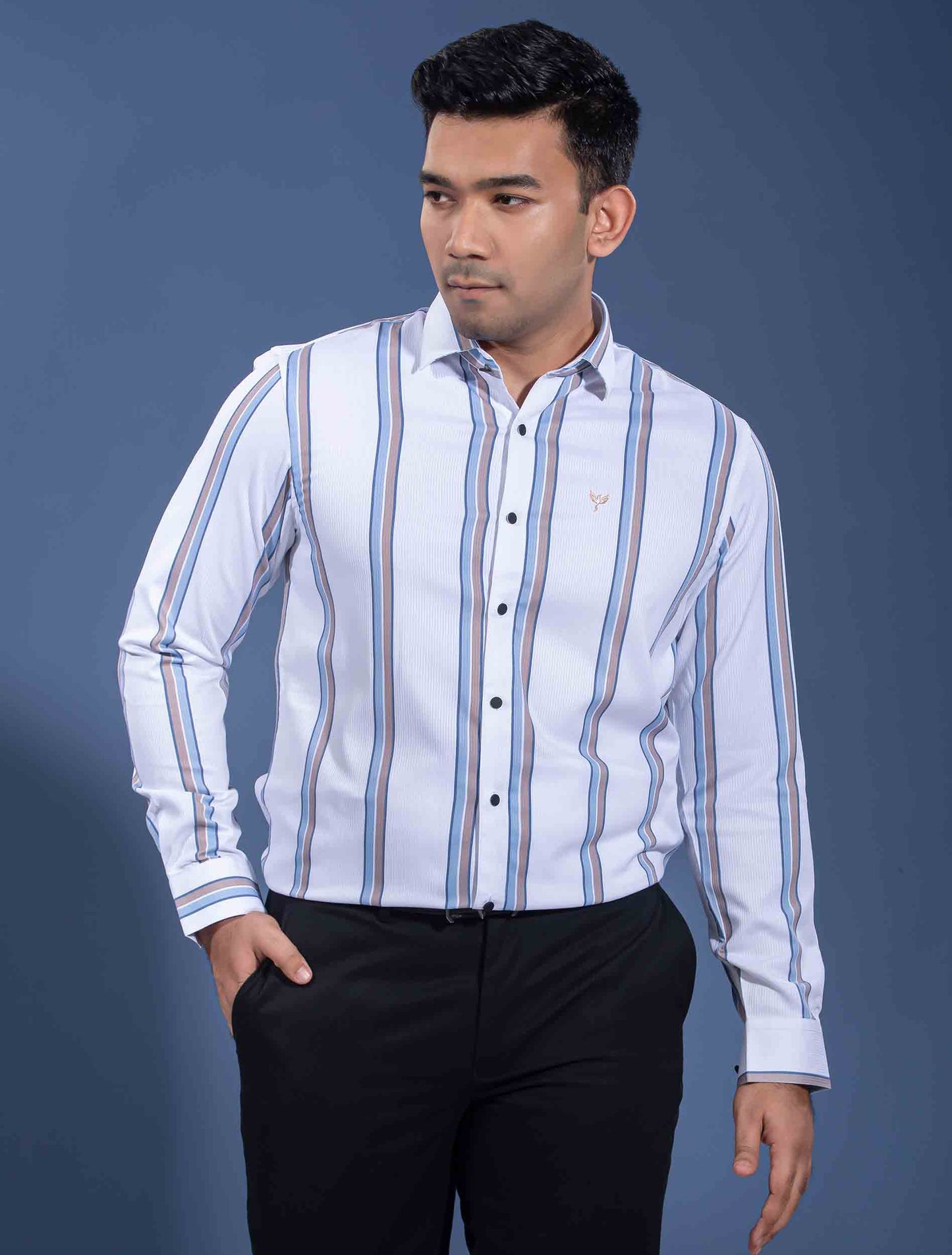 White sky brown stripe full sleeve premium shirt