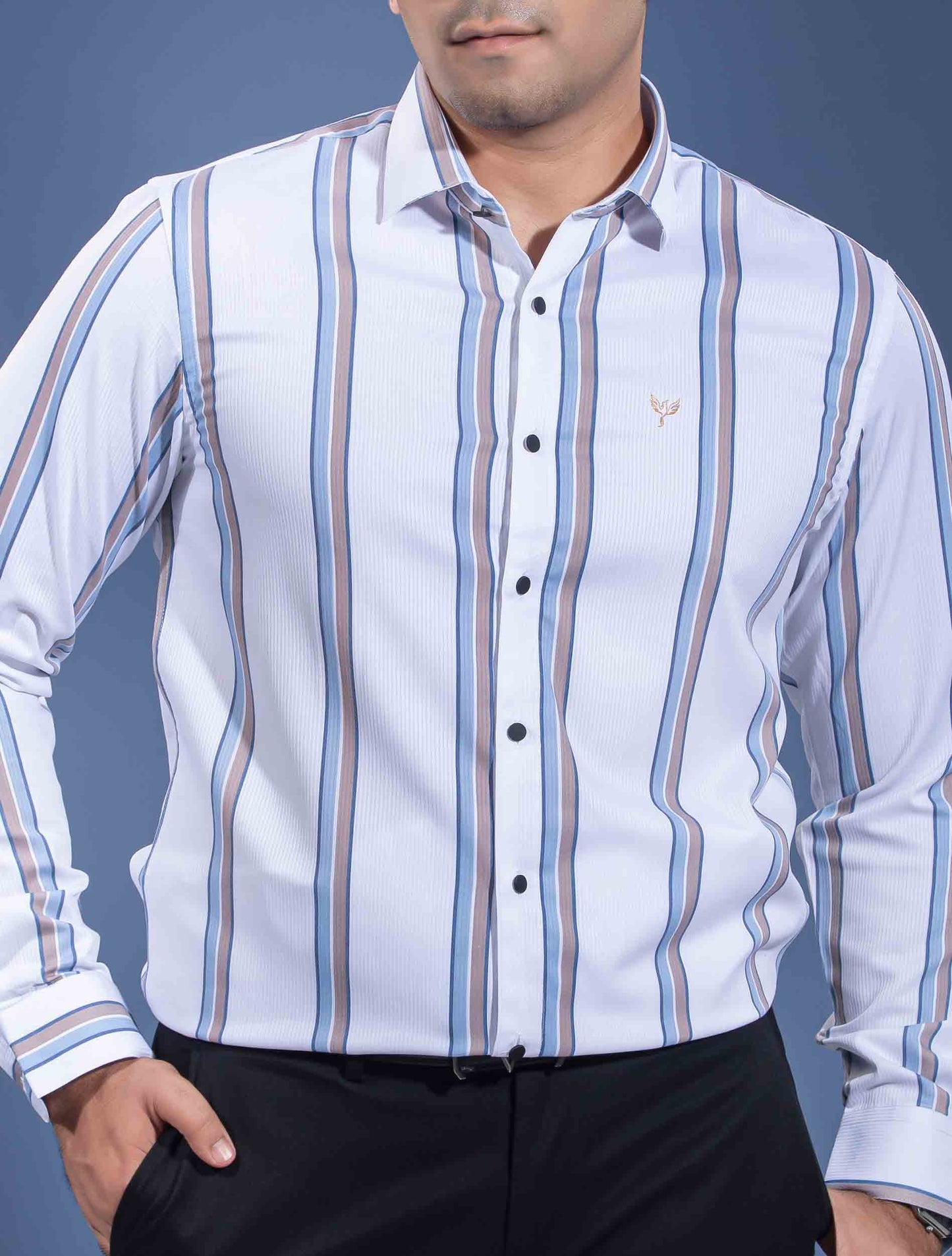 White sky brown stripe full sleeve premium shirt