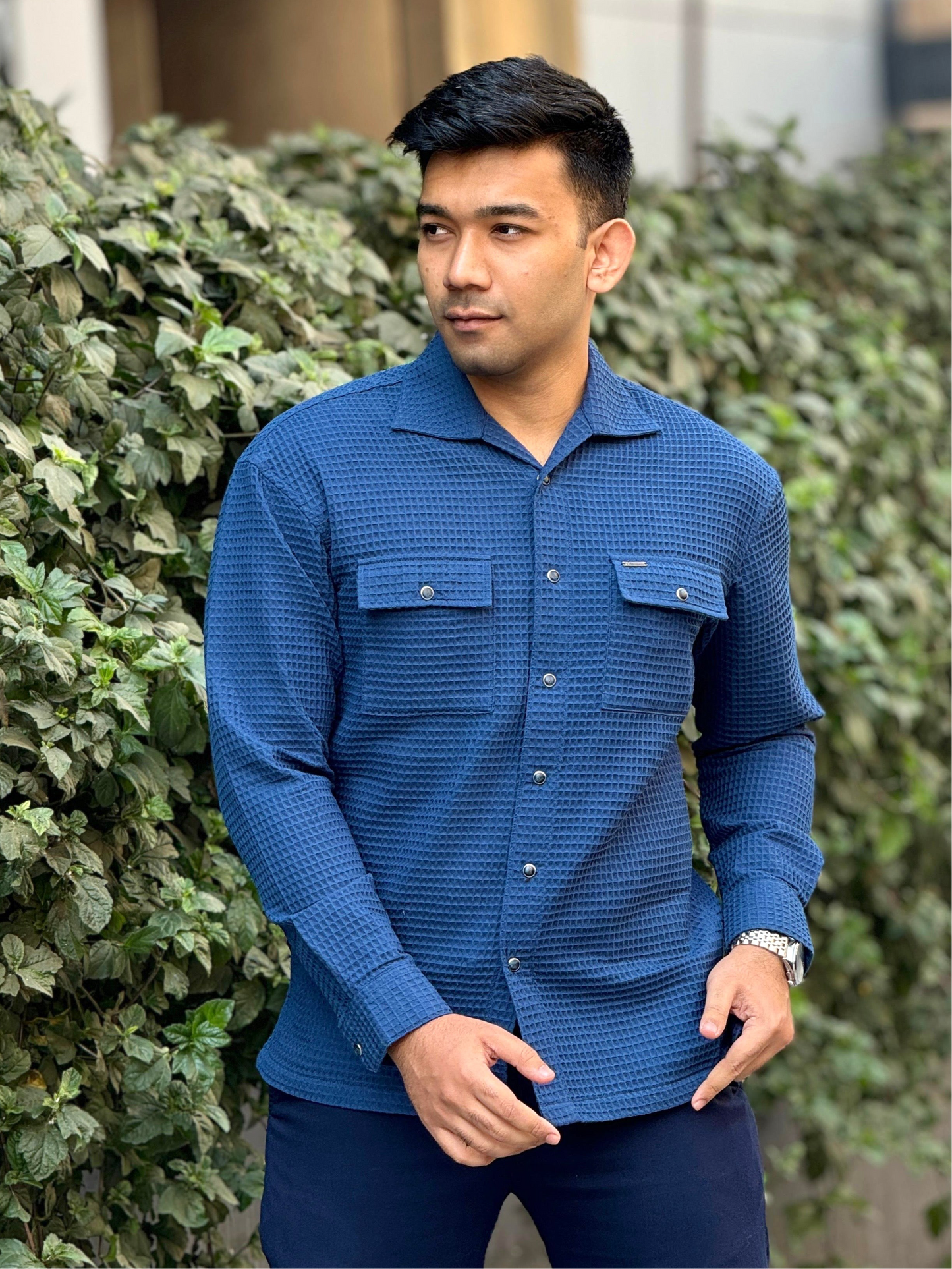 Light blue Texture Premium shacket