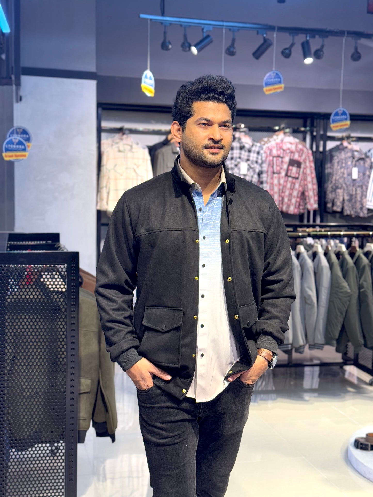 Black suede leather high neck jacket