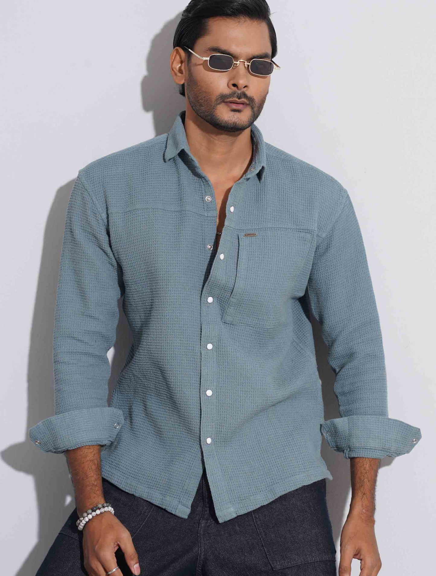 Paste blue texture cotton full sleeve