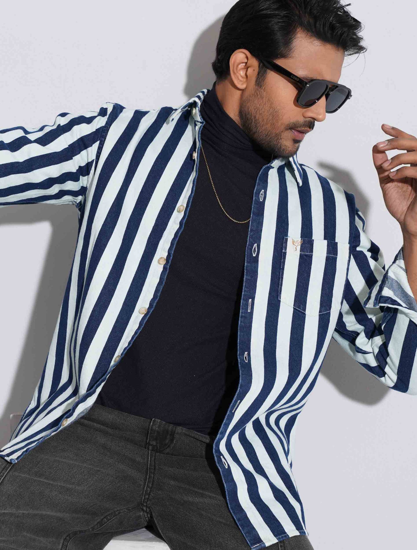 White and blue stripe denim full sleeve shirt