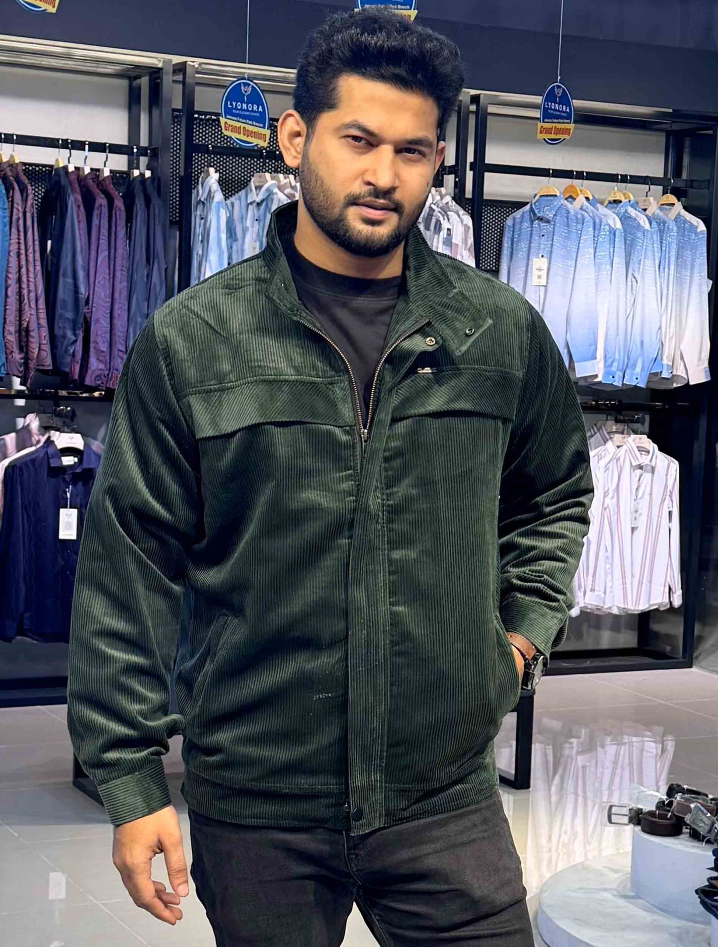Forest green chest plated corduroy jacket