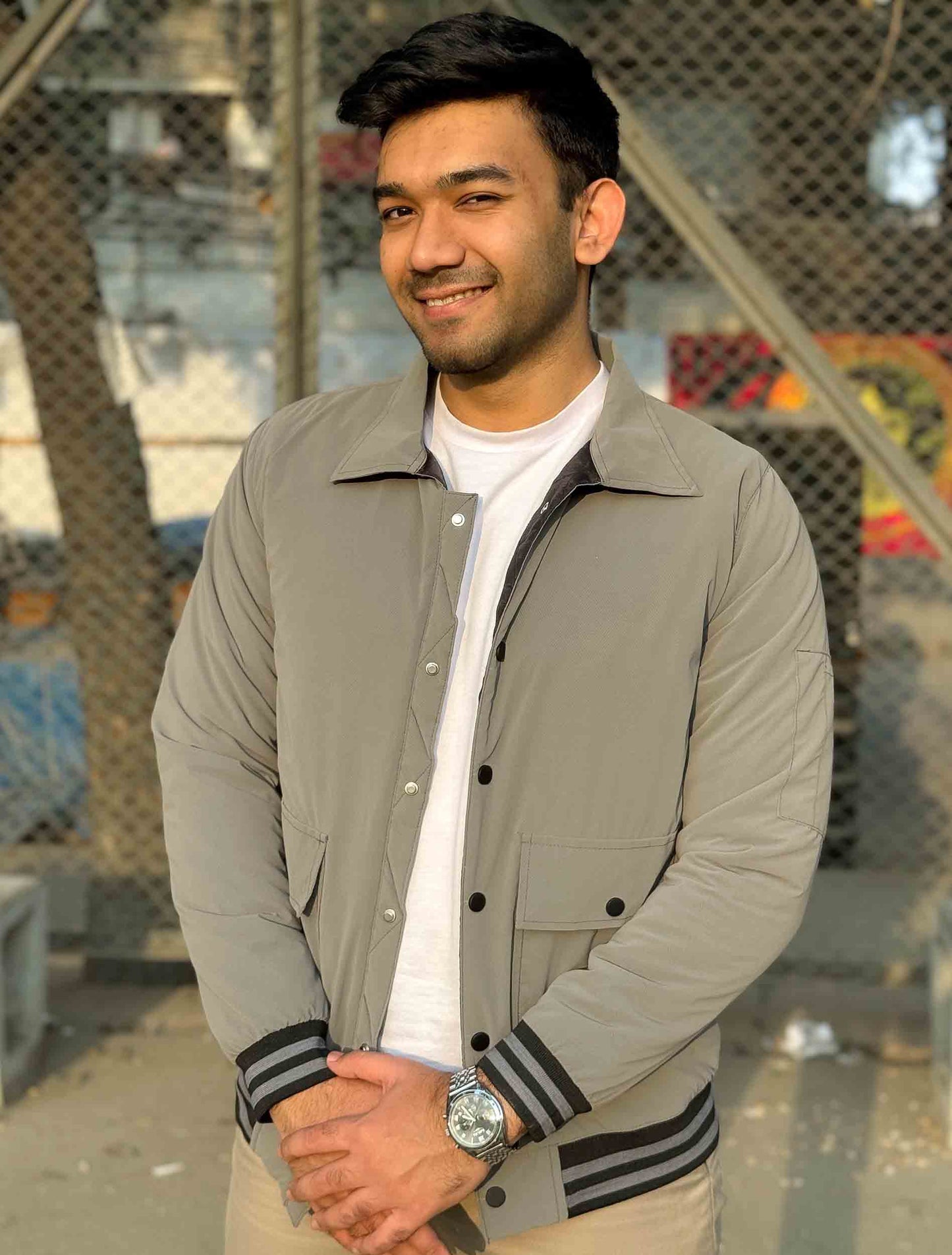 Grey lyonora pocket emblem premium jacket