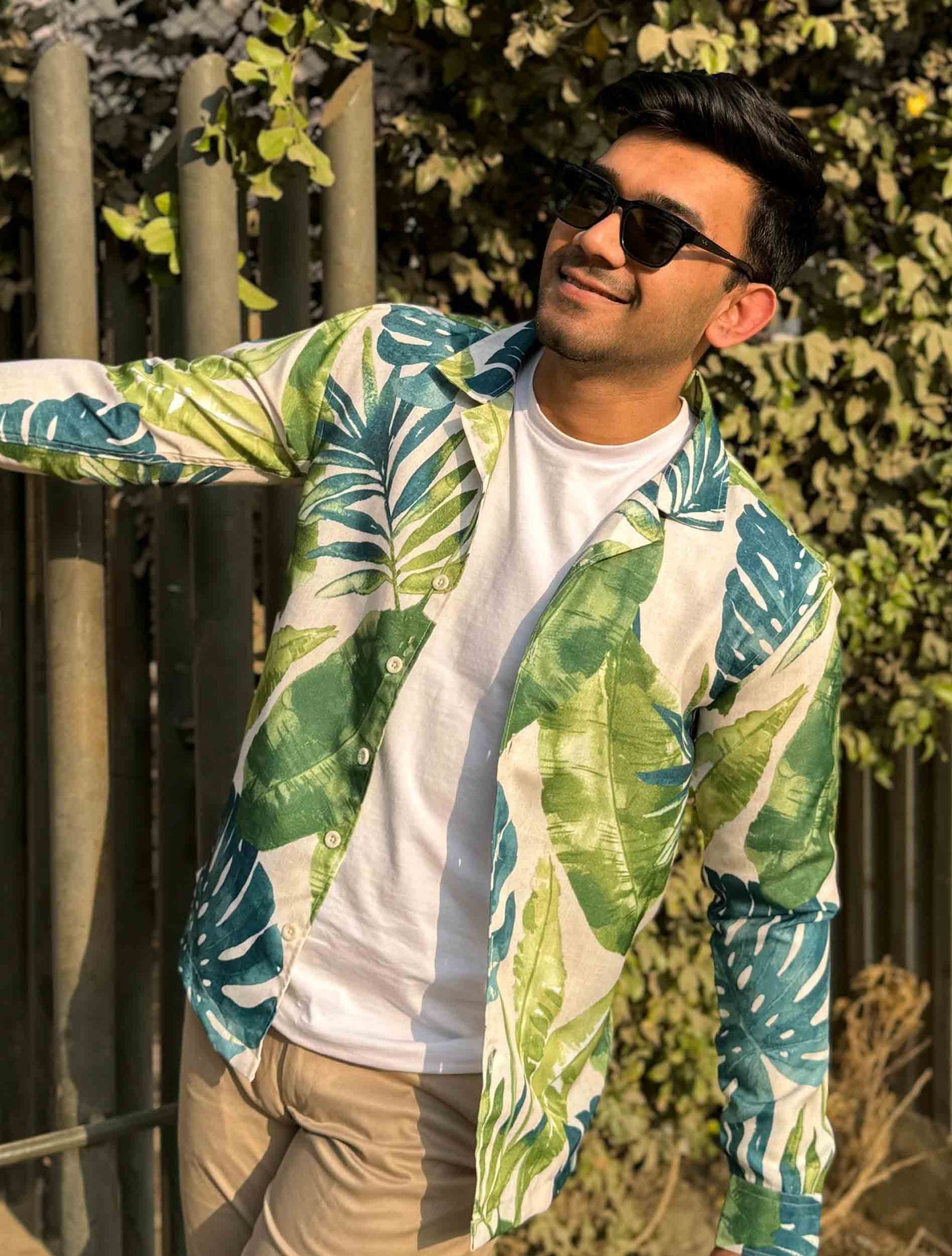 Monstera printed remi cotton hawaiian full sleeve