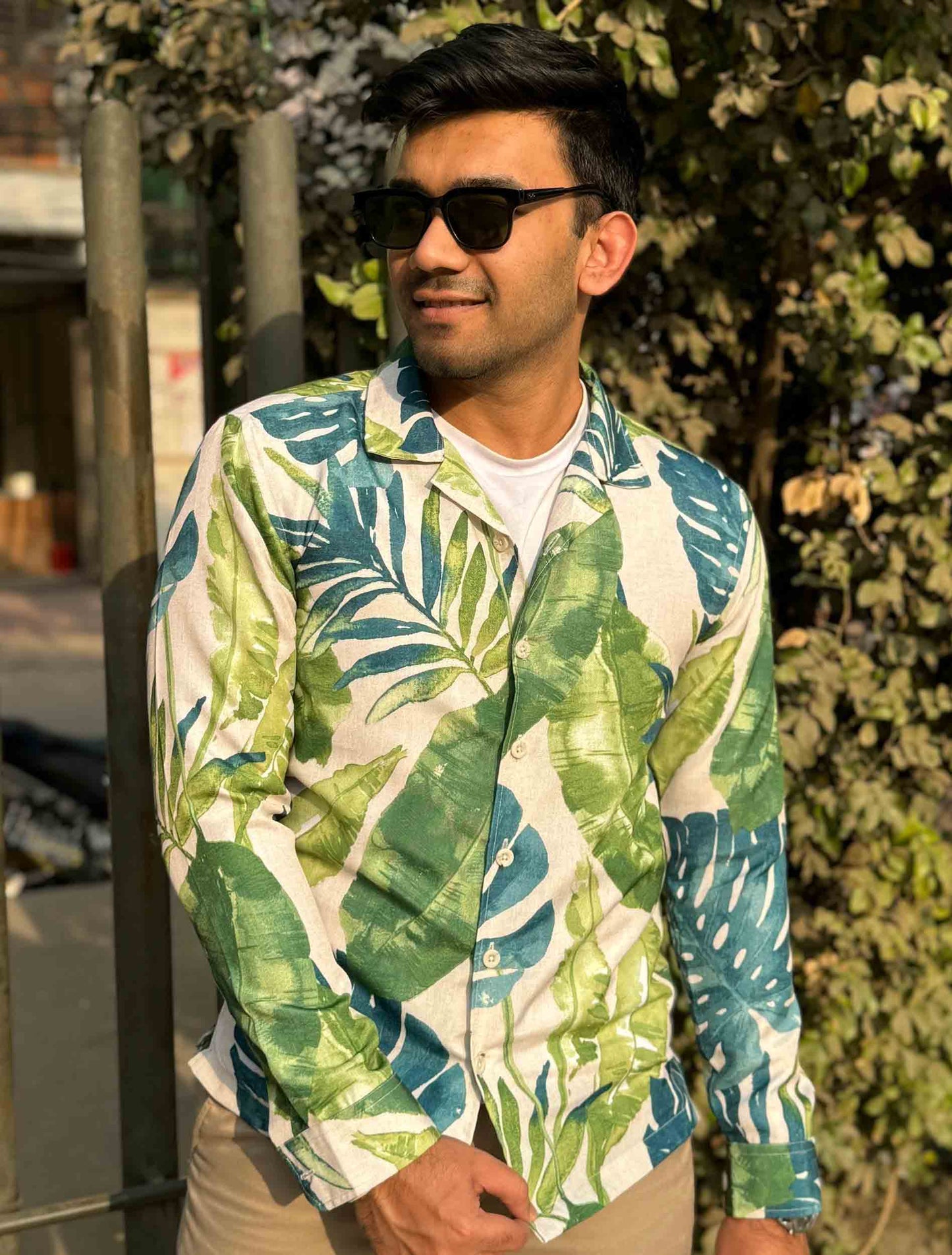 Monstera printed remi cotton hawaiian full sleeve