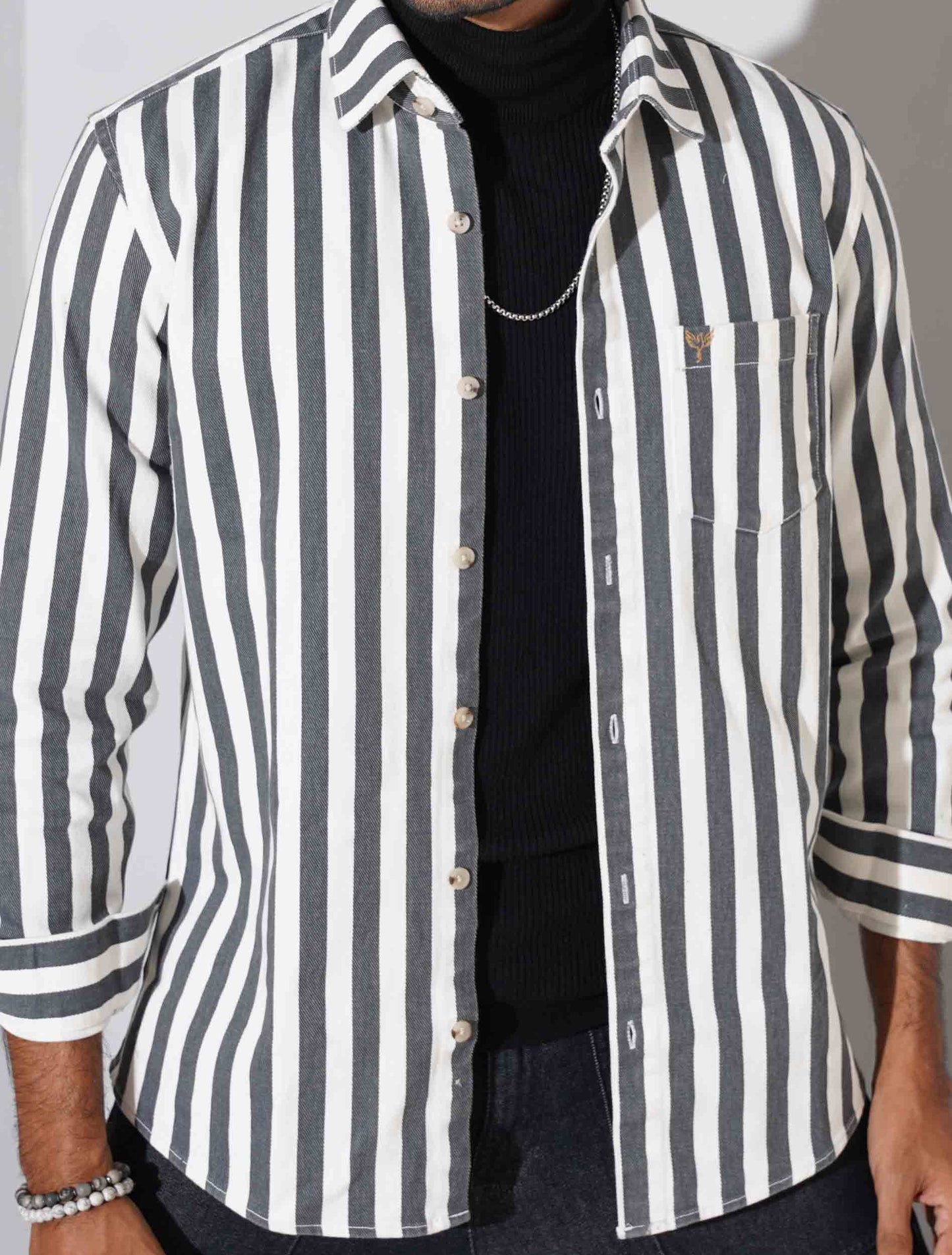 White and ash stripe denim full sleeve shirt