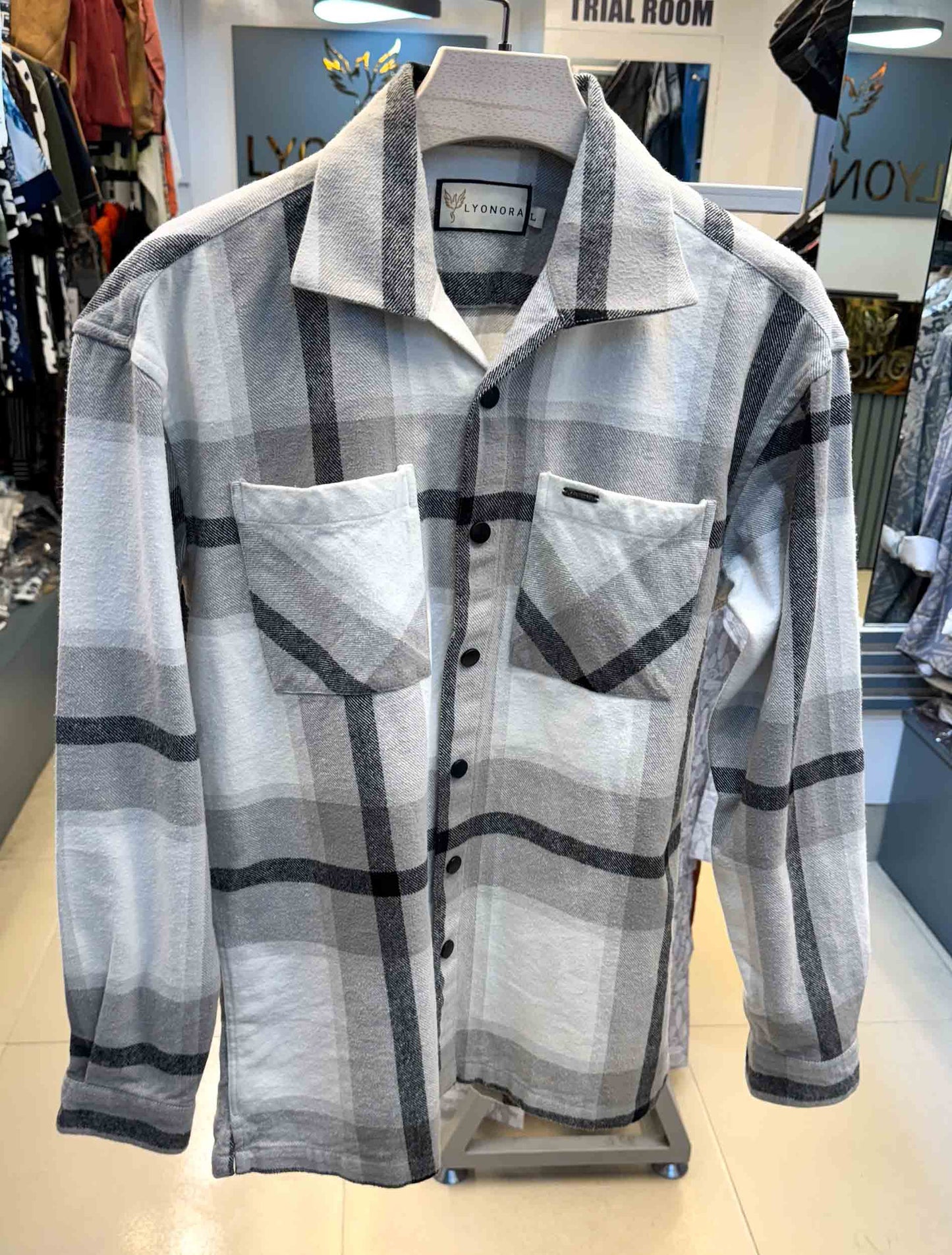Light ash check flannel shacket