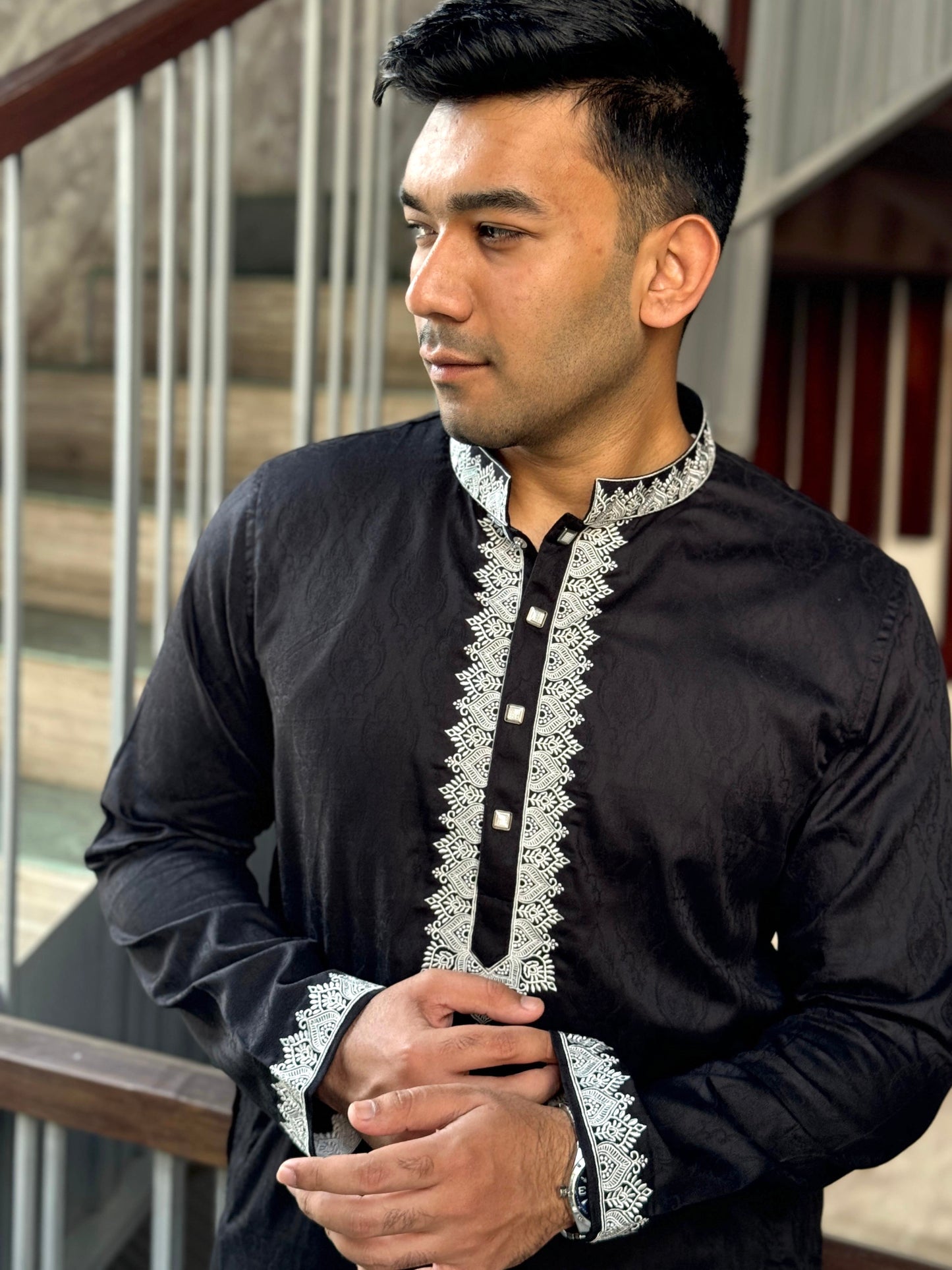Ink black Printed premium embroidery panjabi